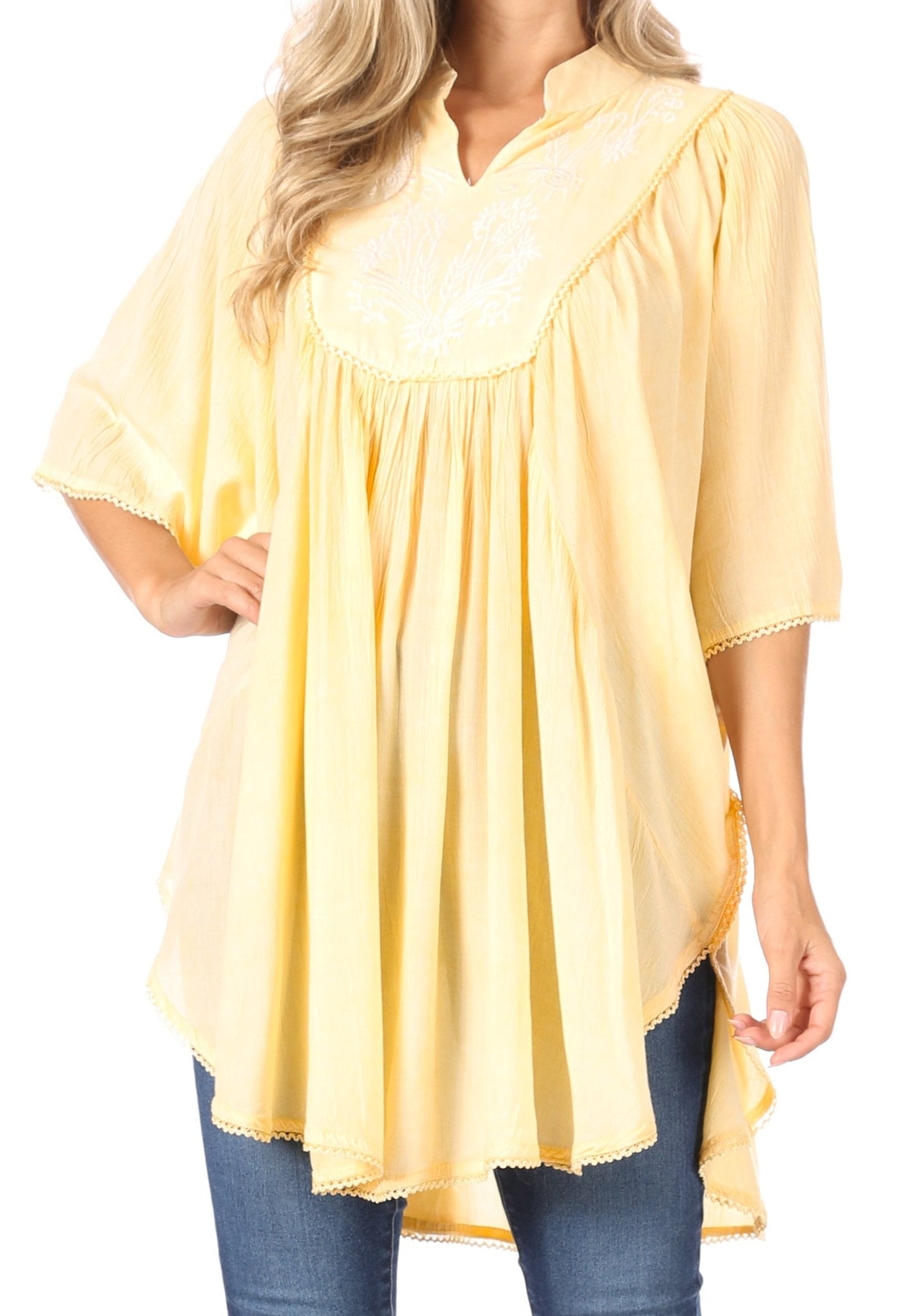 Sakkas Martina Delicate Embroidered Tie Dye Poncho Top / Cover Up - Concordia Style Boutique