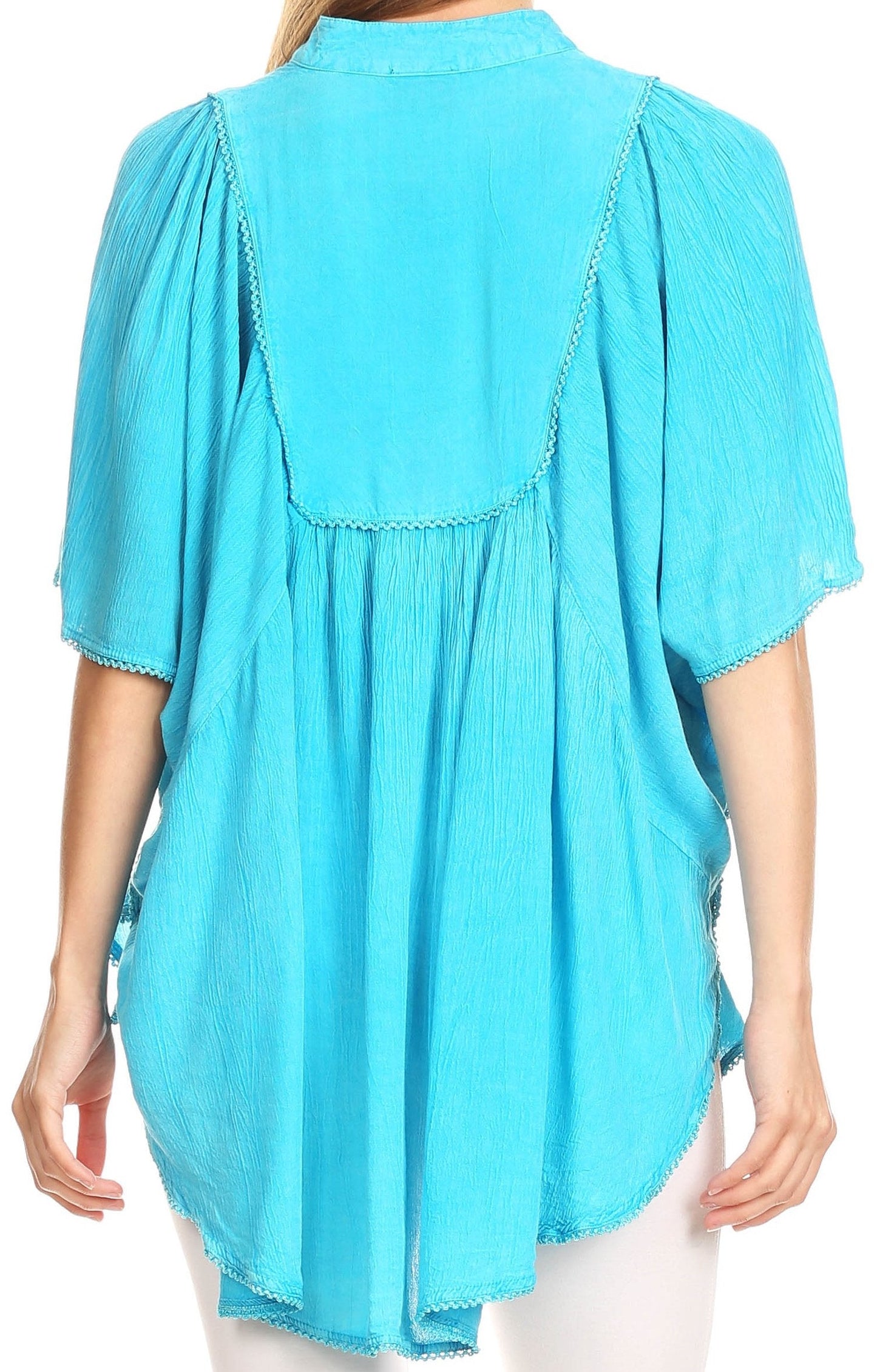 Sakkas Martina Delicate Embroidered Tie Dye Poncho Top / Cover Up - Concordia Style Boutique