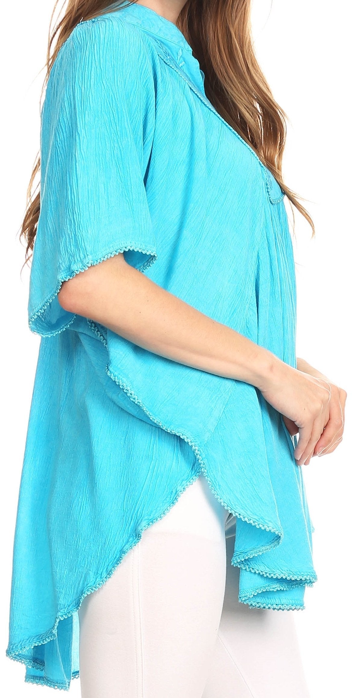 Sakkas Martina Delicate Embroidered Tie Dye Poncho Top / Cover Up - Concordia Style Boutique