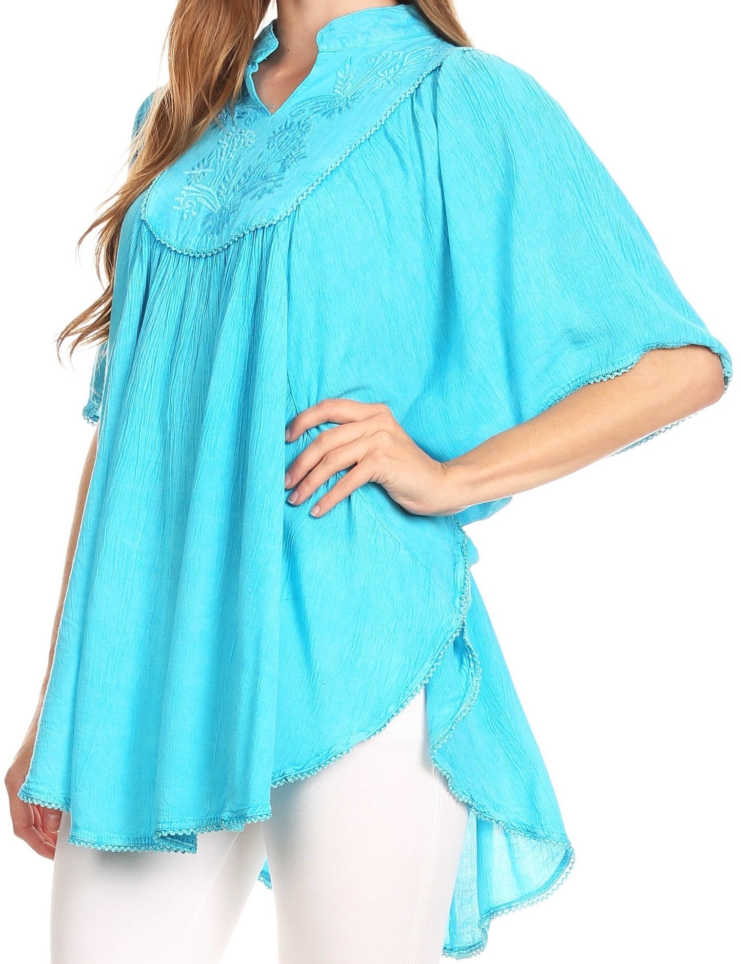 Sakkas Martina Delicate Embroidered Tie Dye Poncho Top / Cover Up - Concordia Style Boutique