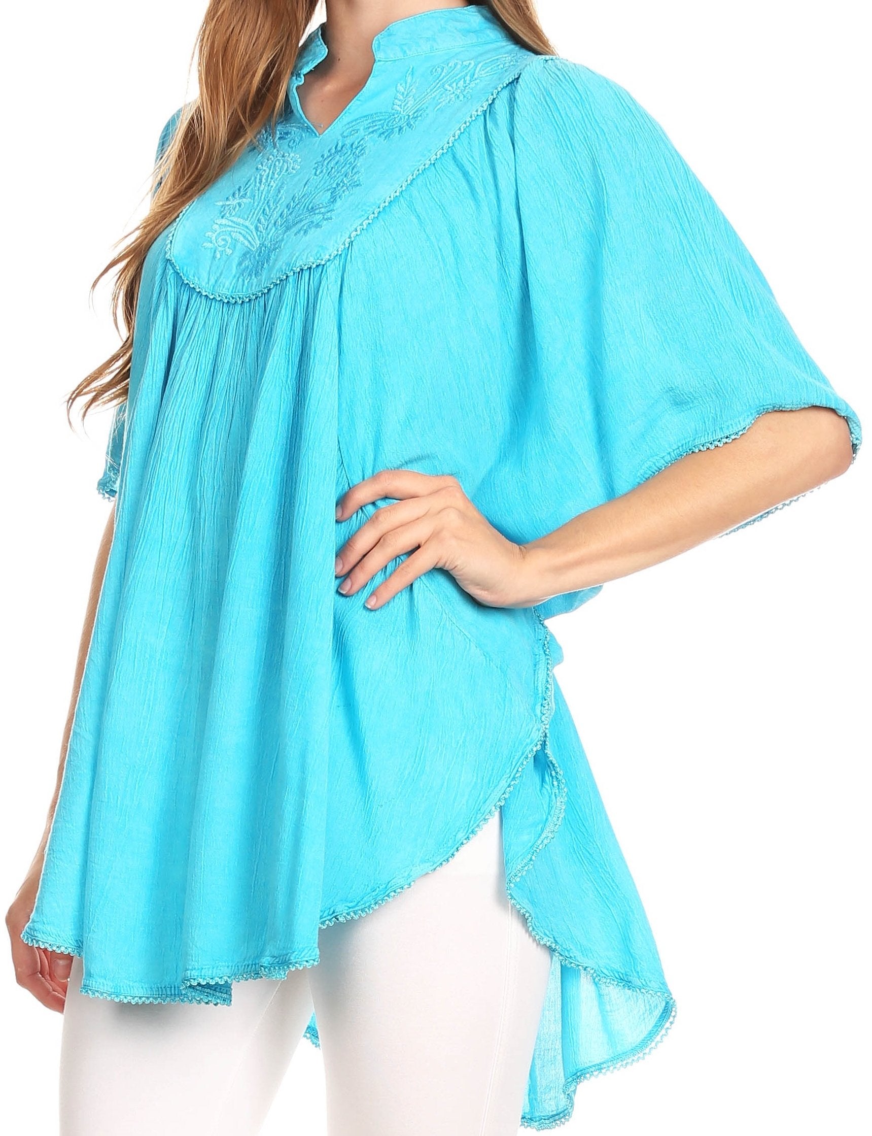 Sakkas Martina Delicate Embroidered Tie Dye Poncho Top / Cover Up - Concordia Style Boutique