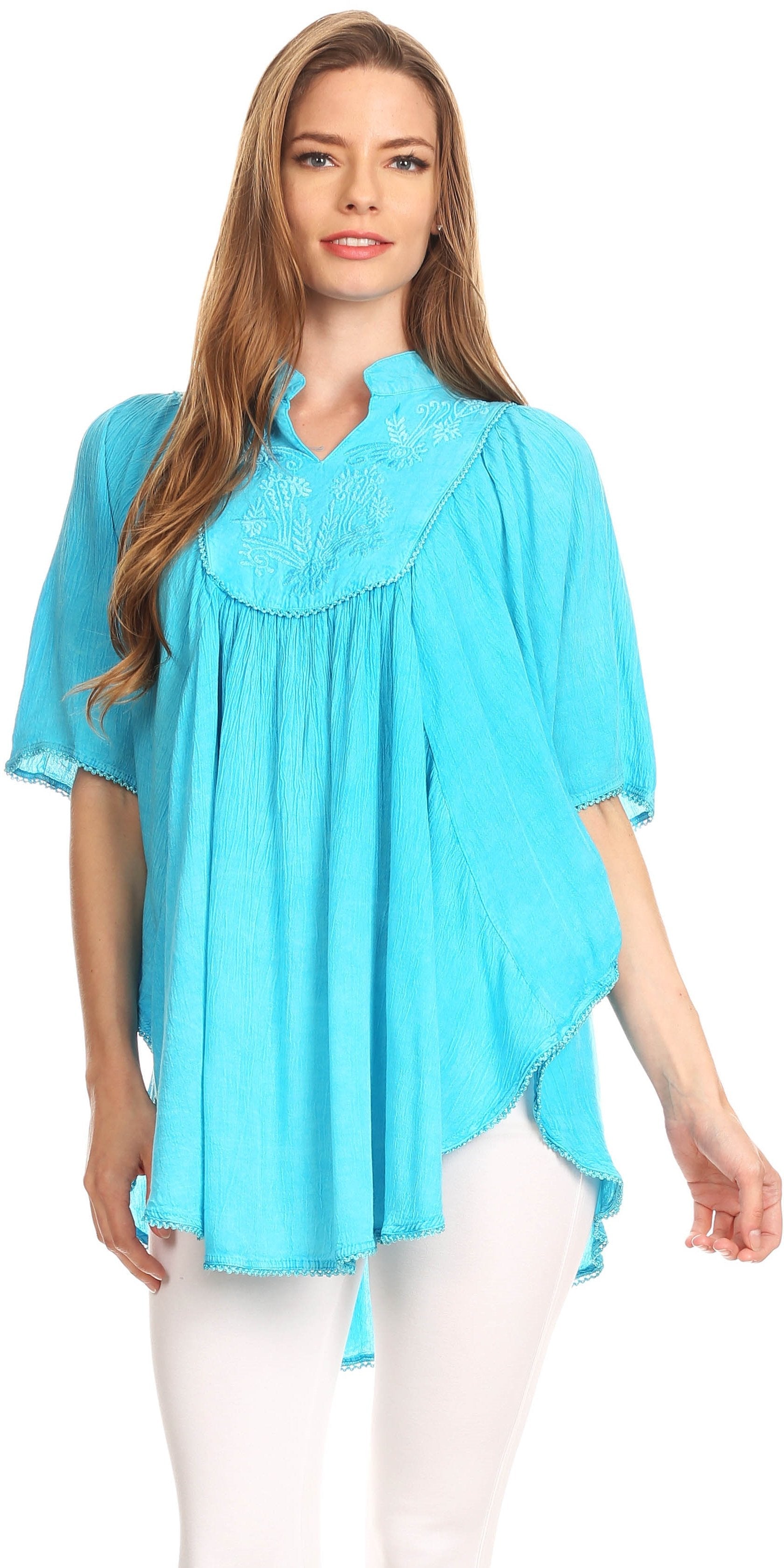 Sakkas Martina Delicate Embroidered Tie Dye Poncho Top / Cover Up - Concordia Style Boutique