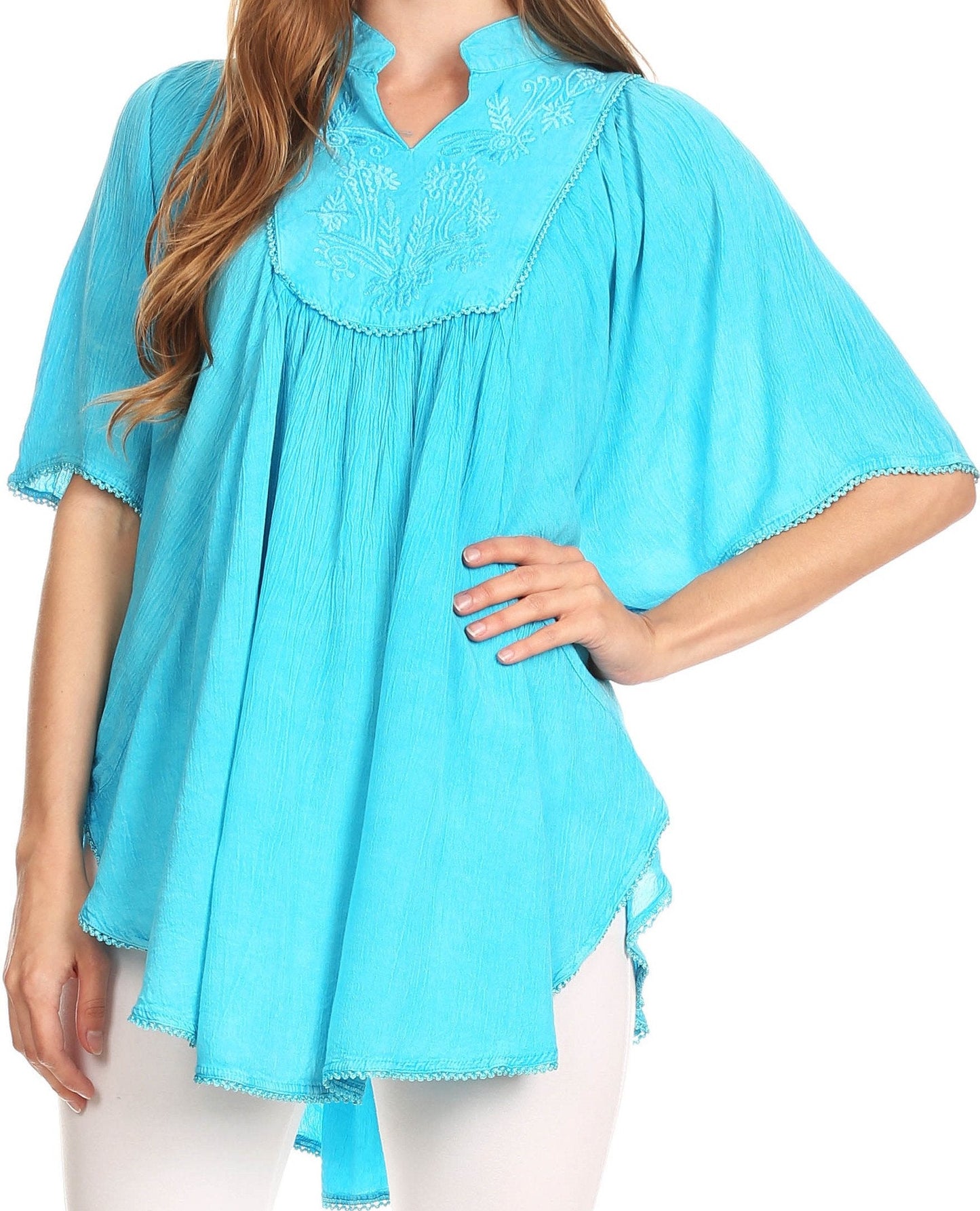 Sakkas Martina Delicate Embroidered Tie Dye Poncho Top / Cover Up - Concordia Style Boutique