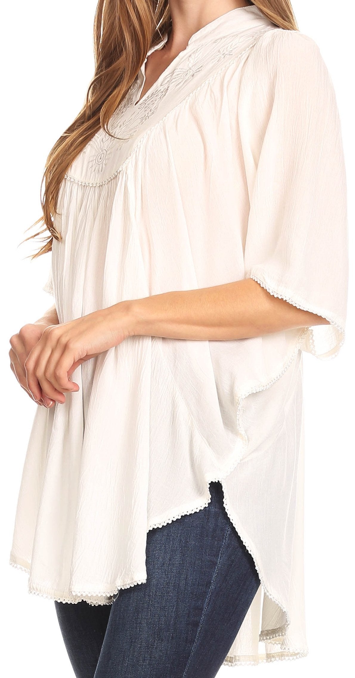 Sakkas Martina Delicate Embroidered Tie Dye Poncho Top / Cover Up - Concordia Style Boutique