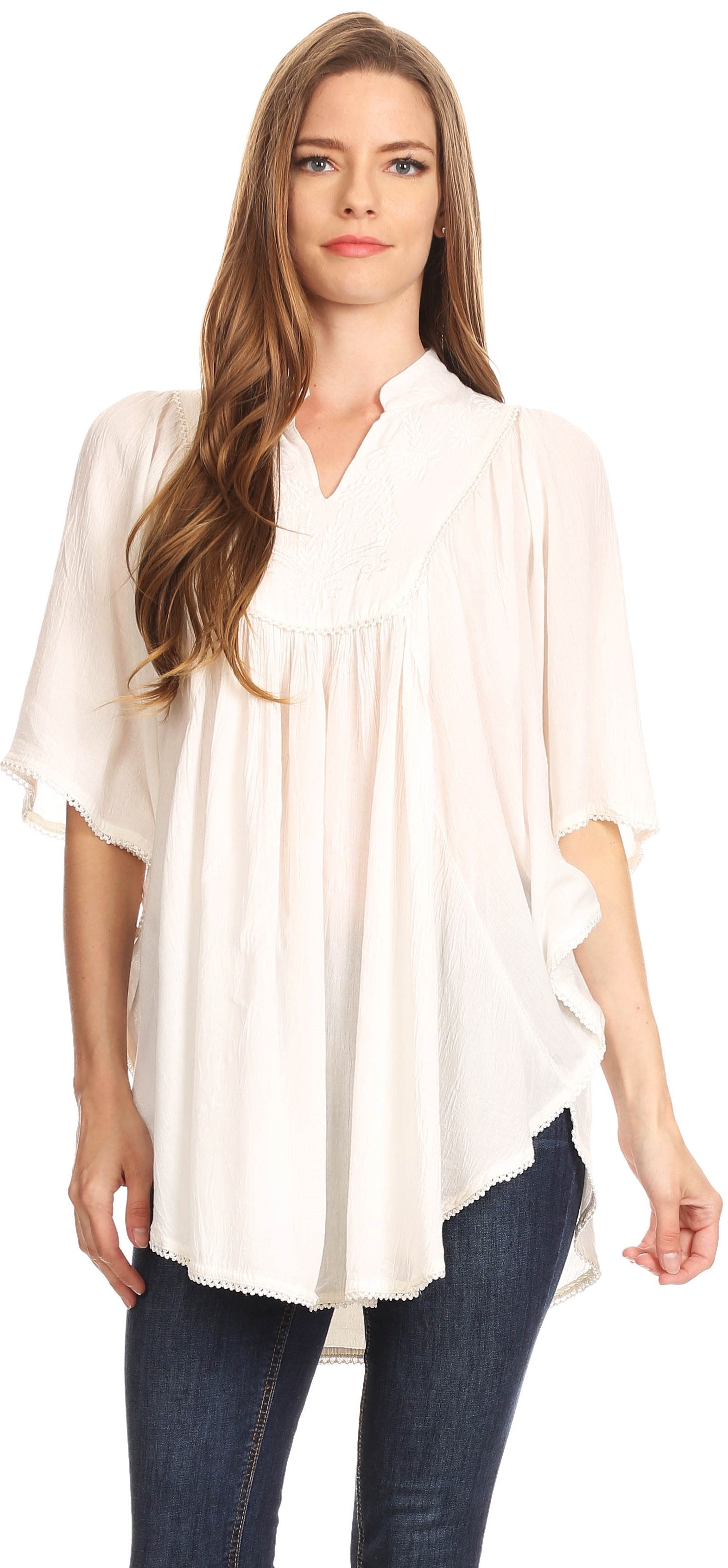 Sakkas Martina Delicate Embroidered Tie Dye Poncho Top / Cover Up - Concordia Style Boutique