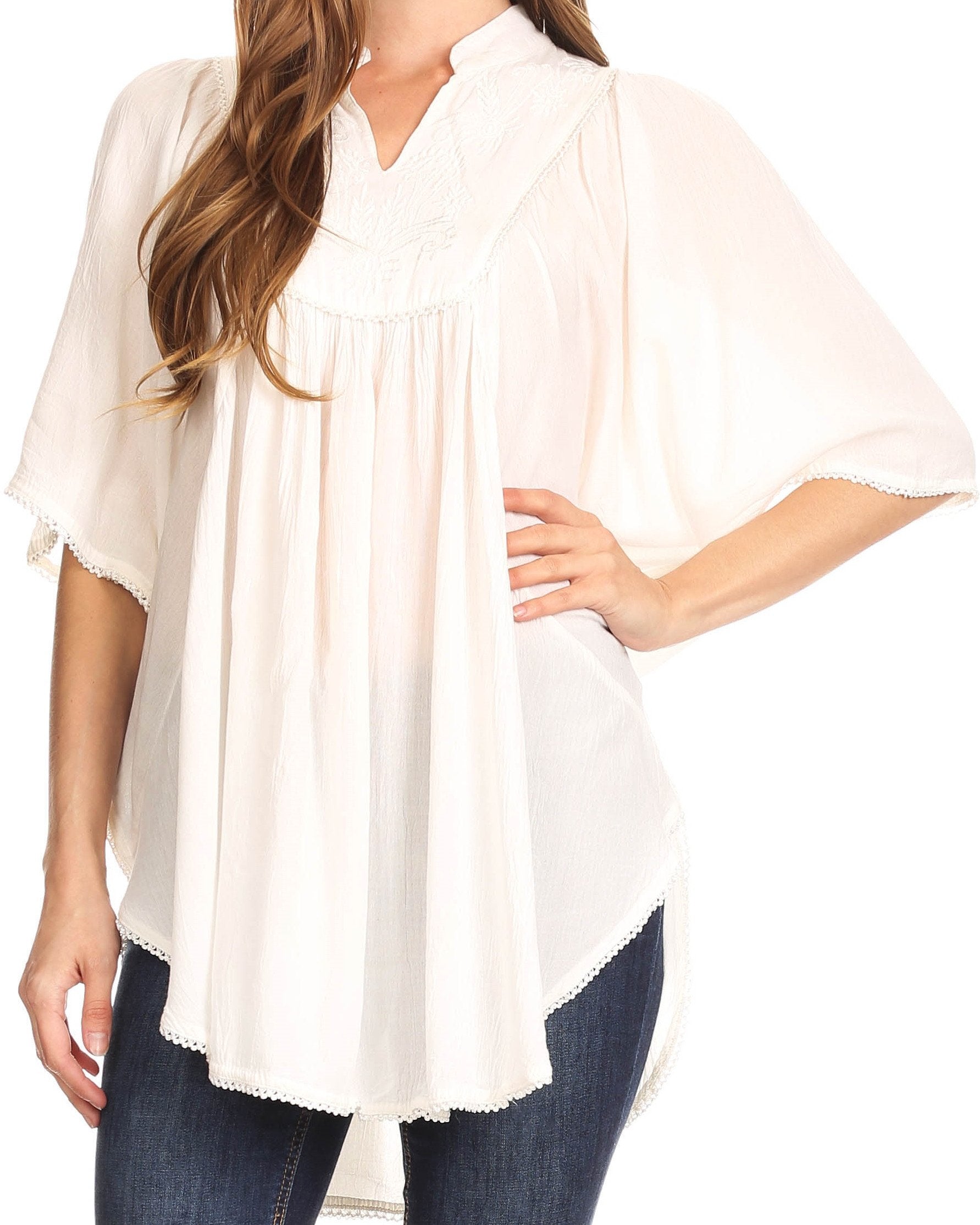 Sakkas Martina Delicate Embroidered Tie Dye Poncho Top / Cover Up - Concordia Style Boutique