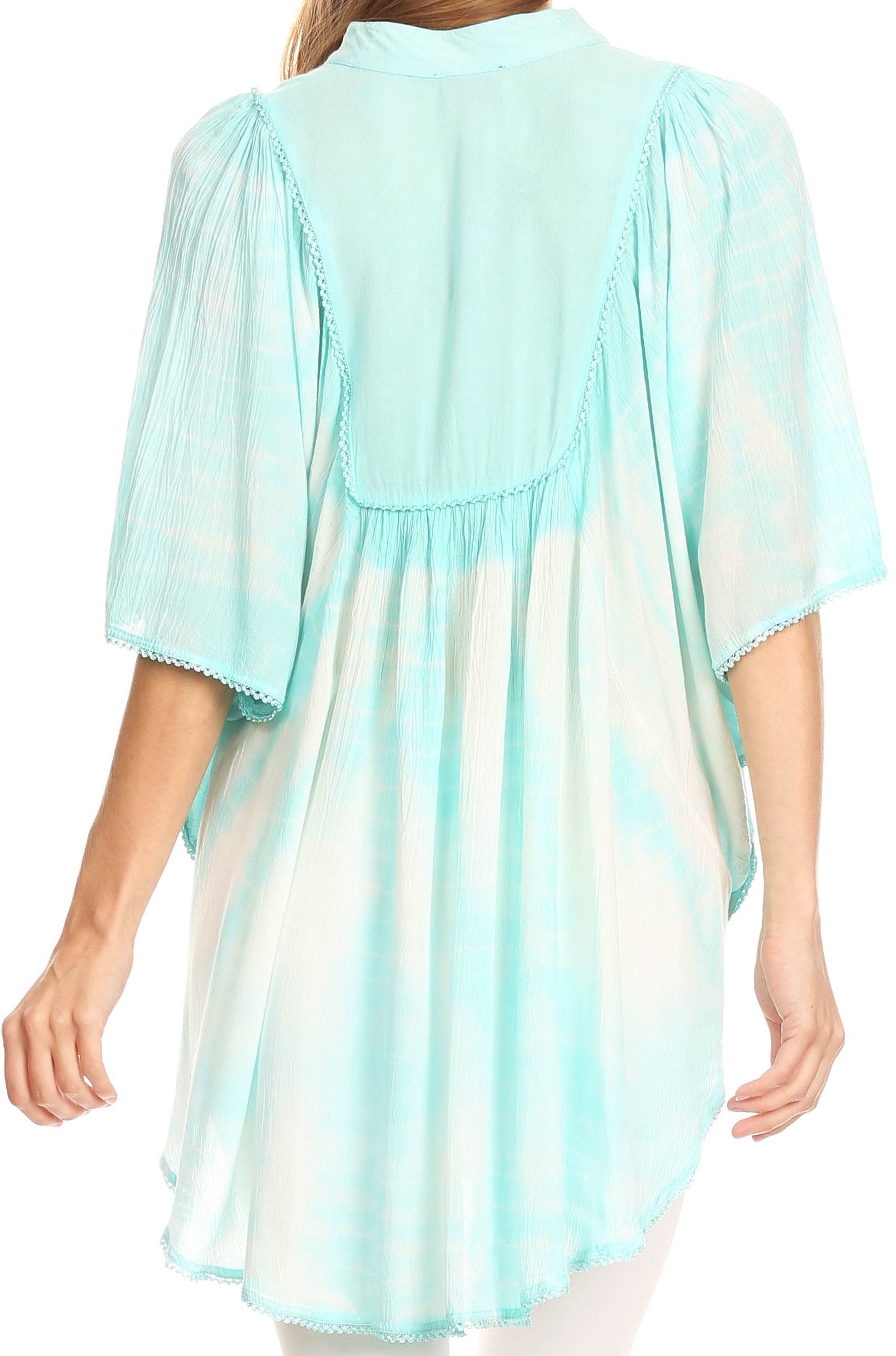 Sakkas Martina Delicate Embroidered Tie Dye Poncho Top / Cover Up - Concordia Style Boutique