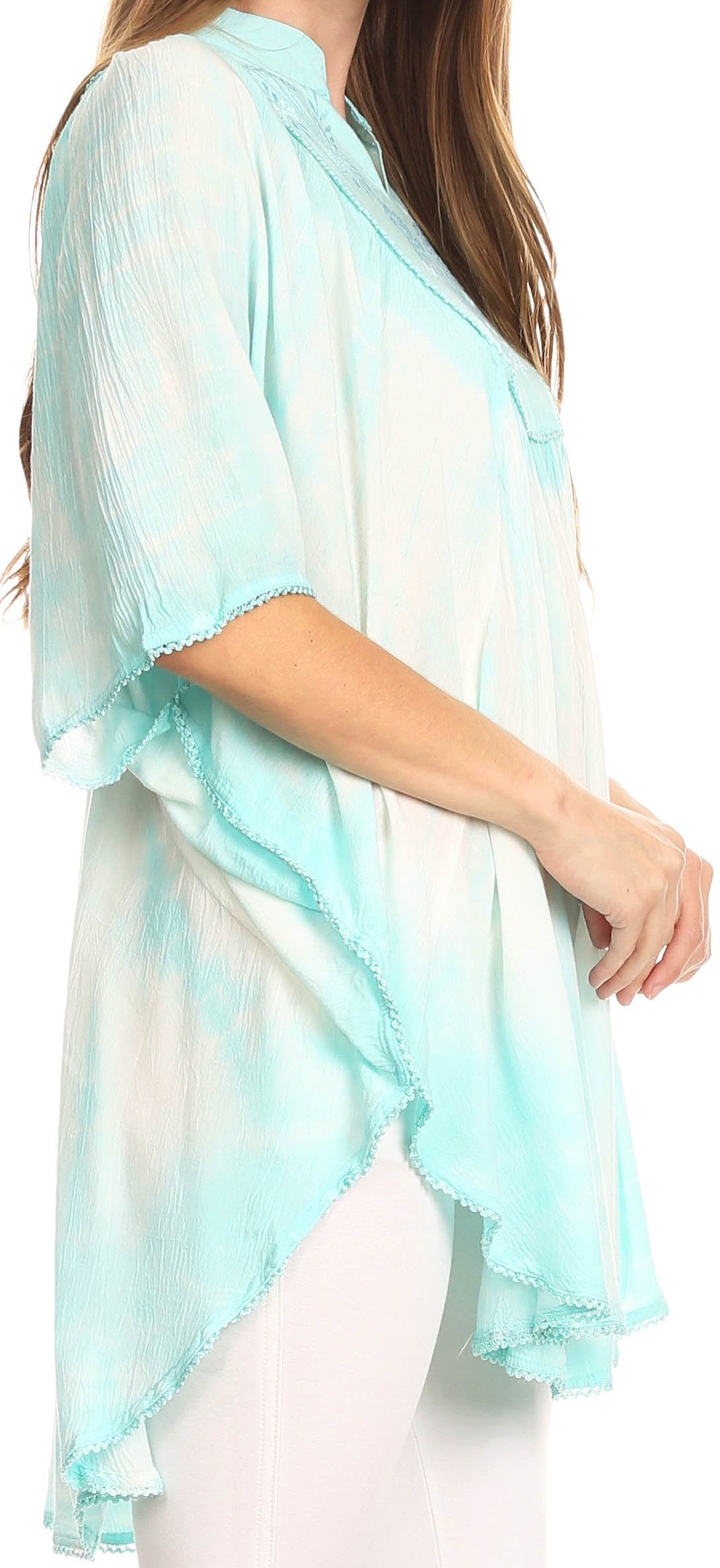Sakkas Martina Delicate Embroidered Tie Dye Poncho Top / Cover Up - Concordia Style Boutique