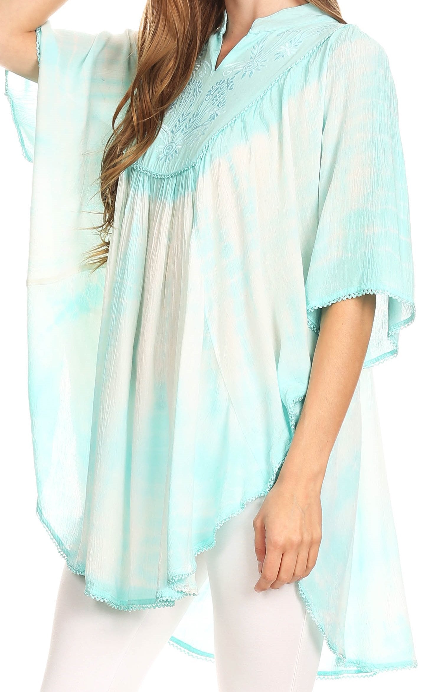 Sakkas Martina Delicate Embroidered Tie Dye Poncho Top / Cover Up - Concordia Style Boutique
