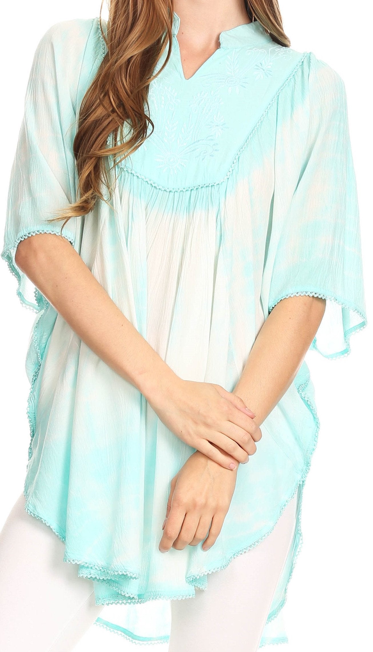 Sakkas Martina Delicate Embroidered Tie Dye Poncho Top / Cover Up - Concordia Style Boutique