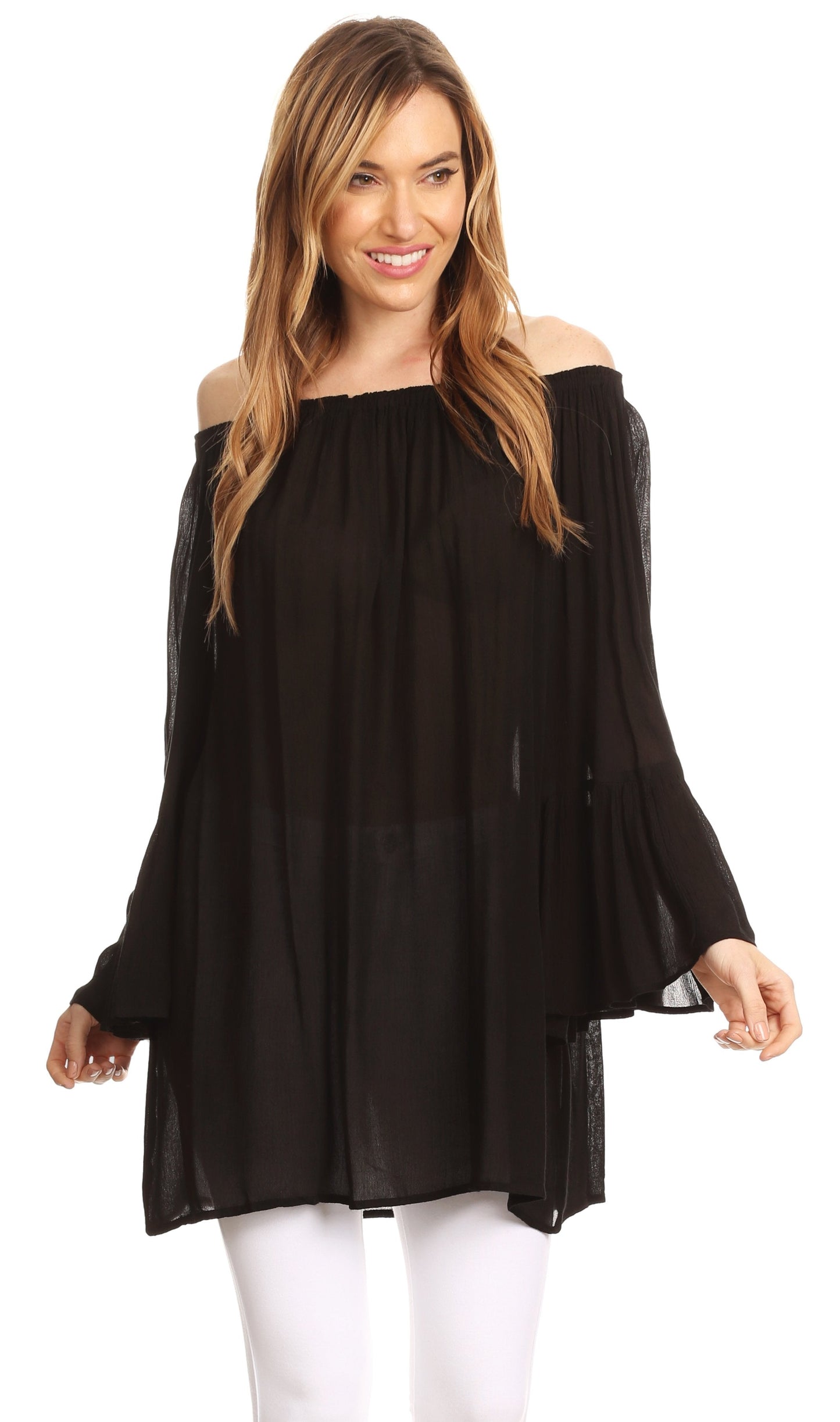 Sakkas Anna Casual Flowy Wide Neck 3/4 Sleeve Light Summer Boho Blouse Top - Concordia Style Boutique