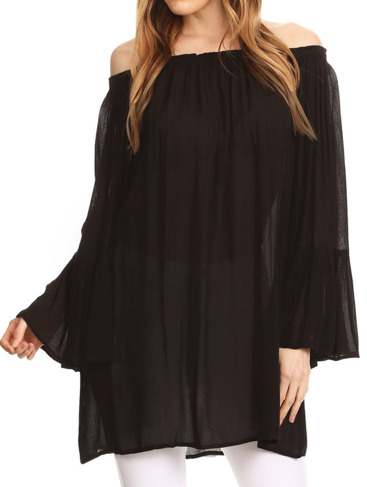 Sakkas Anna Casual Flowy Wide Neck 3/4 Sleeve Light Summer Boho Blouse Top - Concordia Style Boutique