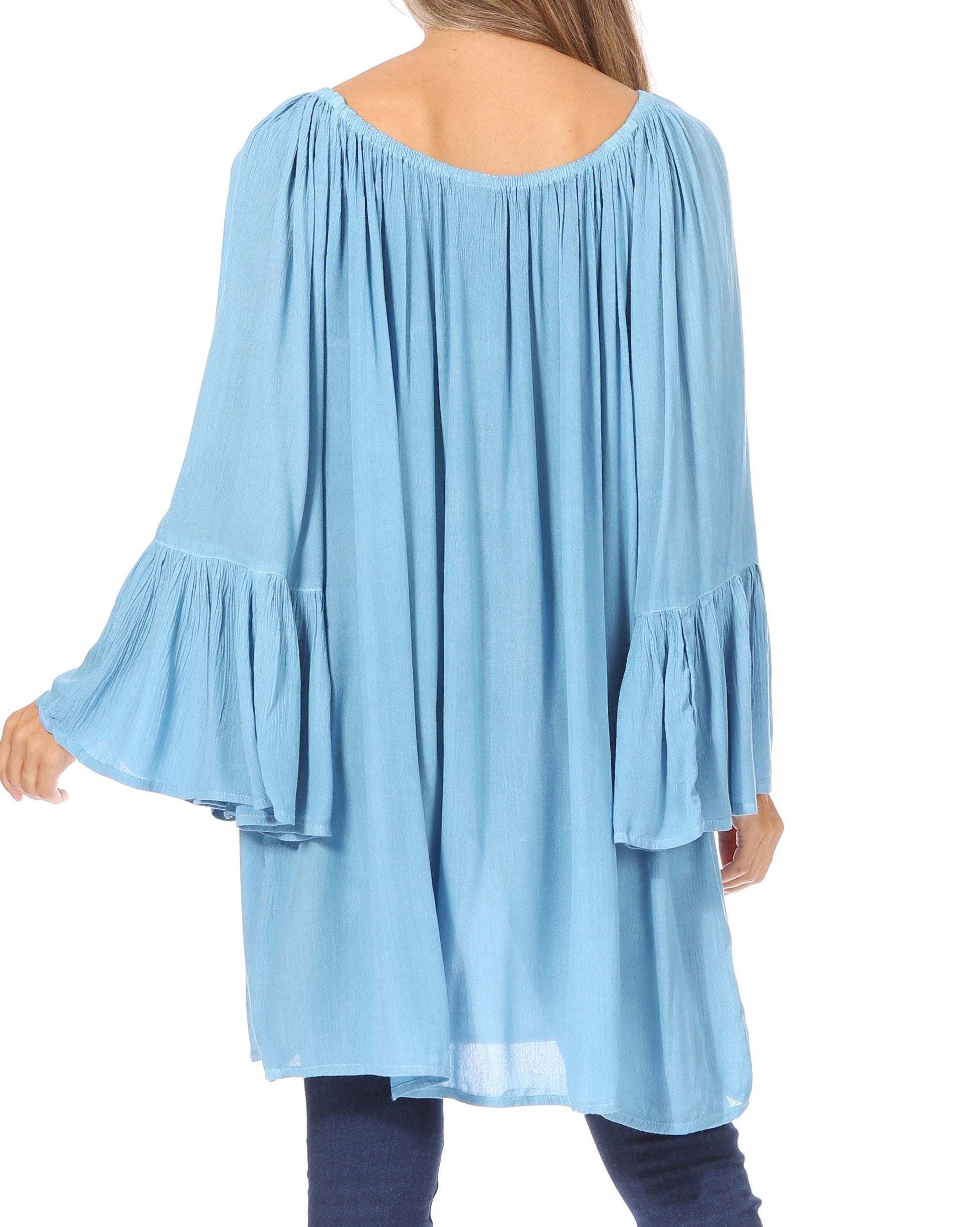 Sakkas Anna Casual Flowy Wide Neck 3/4 Sleeve Light Summer Boho Blouse Top - Concordia Style Boutique