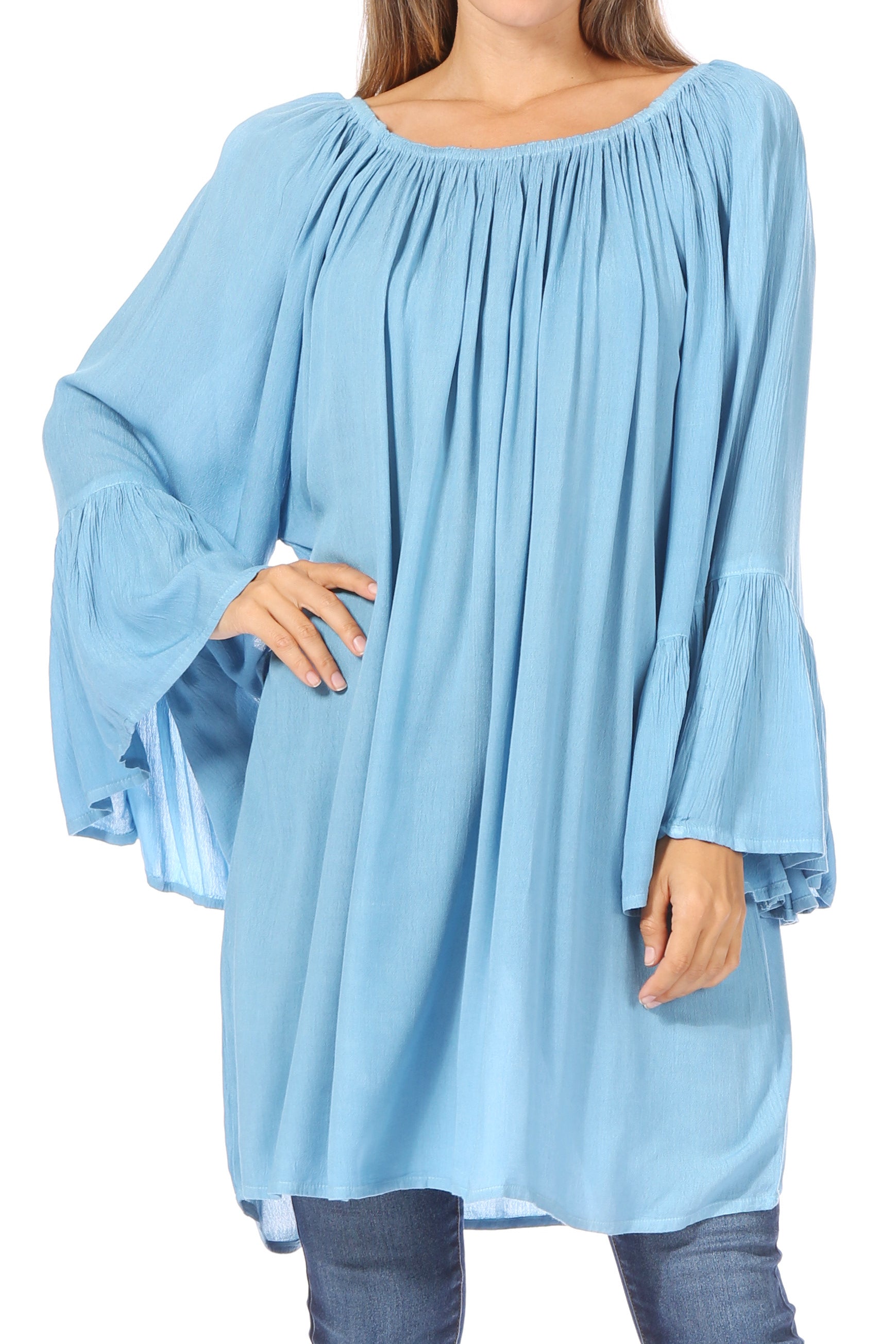 Sakkas Anna Casual Flowy Wide Neck 3/4 Sleeve Light Summer Boho Blouse Top - Concordia Style Boutique