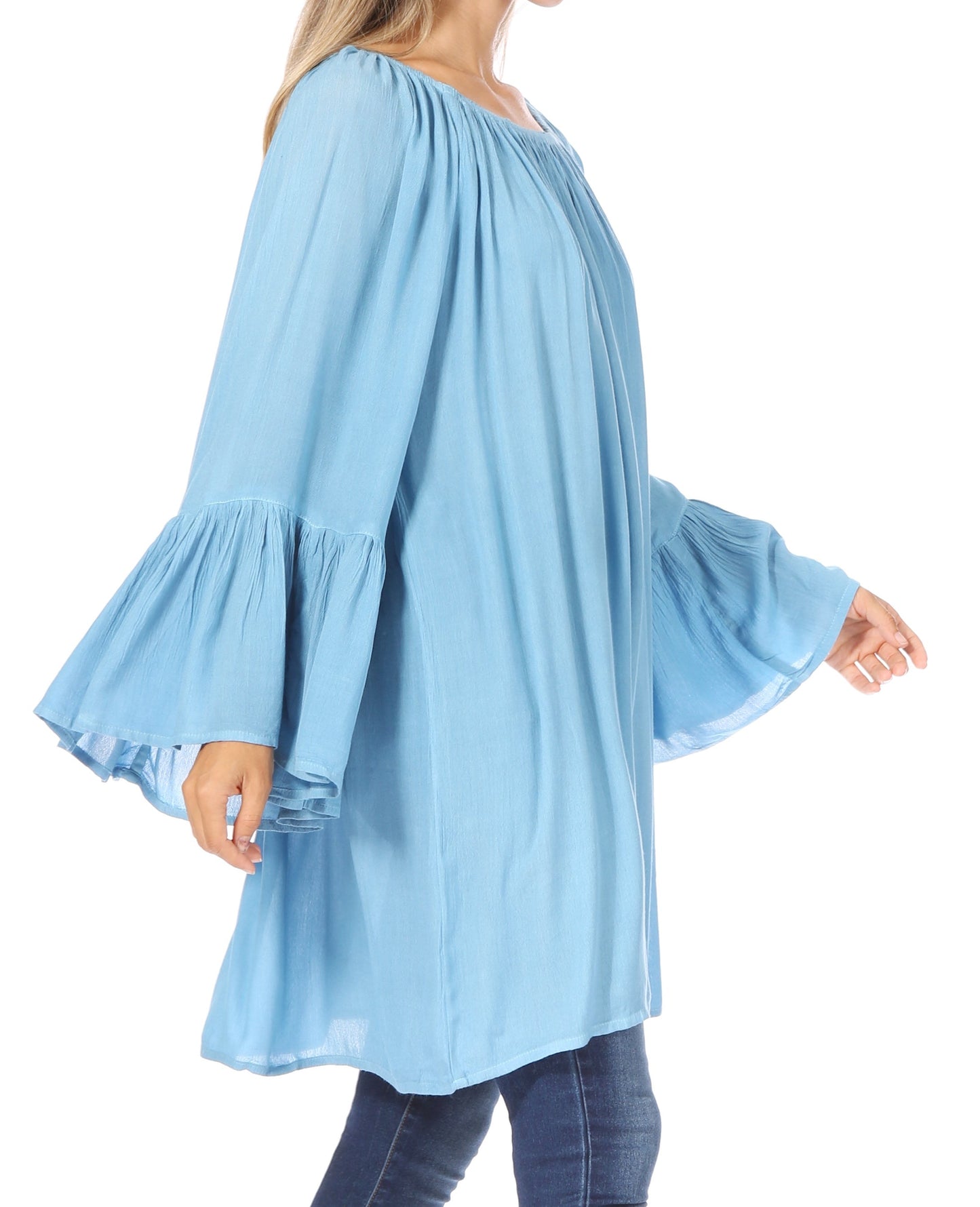 Sakkas Anna Casual Flowy Wide Neck 3/4 Sleeve Light Summer Boho Blouse Top - Concordia Style Boutique