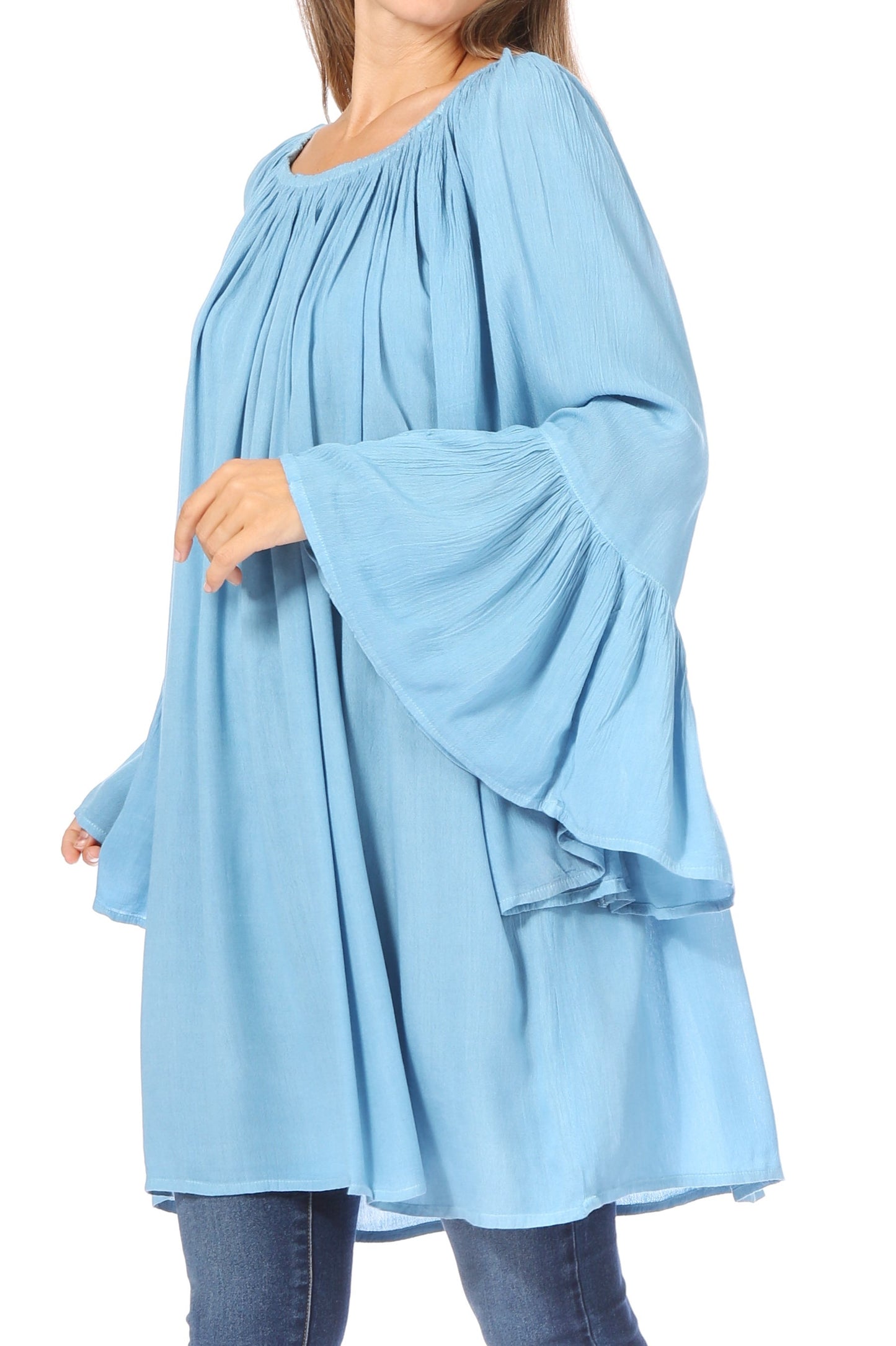 Sakkas Anna Casual Flowy Wide Neck 3/4 Sleeve Light Summer Boho Blouse Top - Concordia Style Boutique