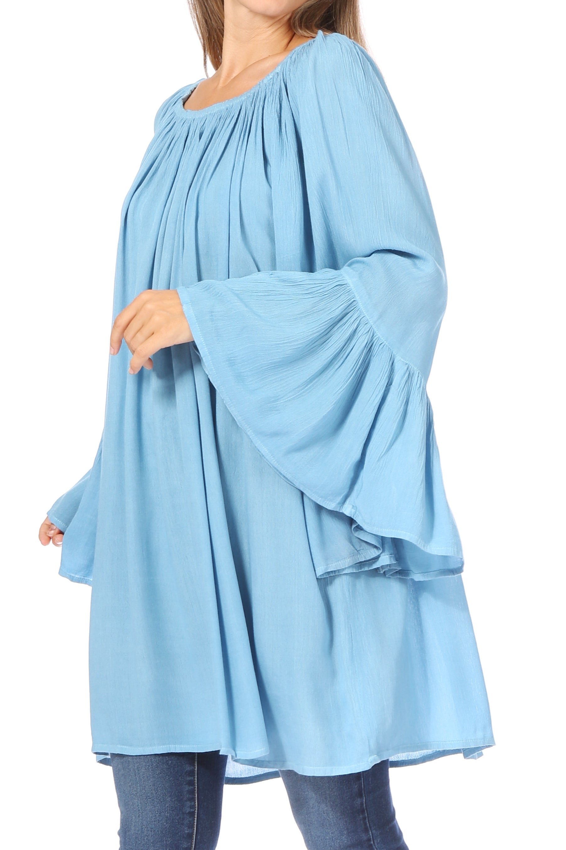 Sakkas Anna Casual Flowy Wide Neck 3/4 Sleeve Light Summer Boho Blouse Top - Concordia Style Boutique