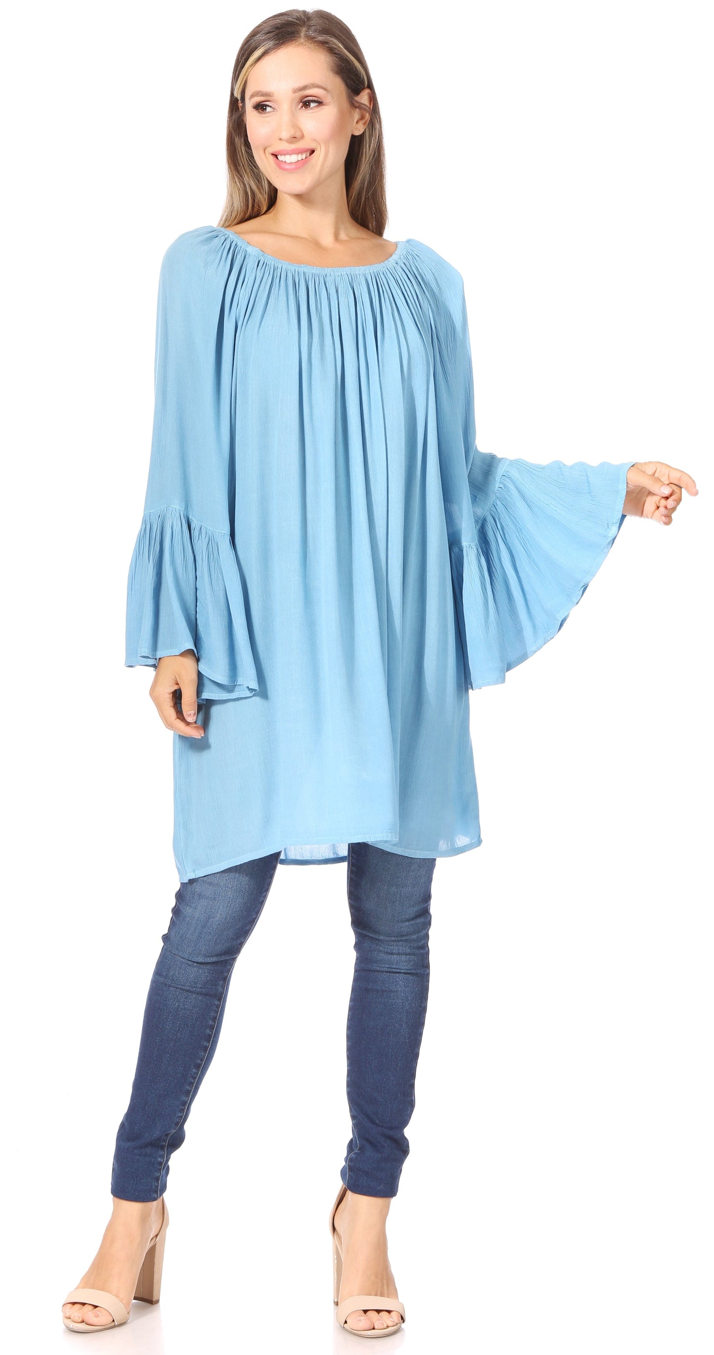 Sakkas Anna Casual Flowy Wide Neck 3/4 Sleeve Light Summer Boho Blouse Top - Concordia Style Boutique