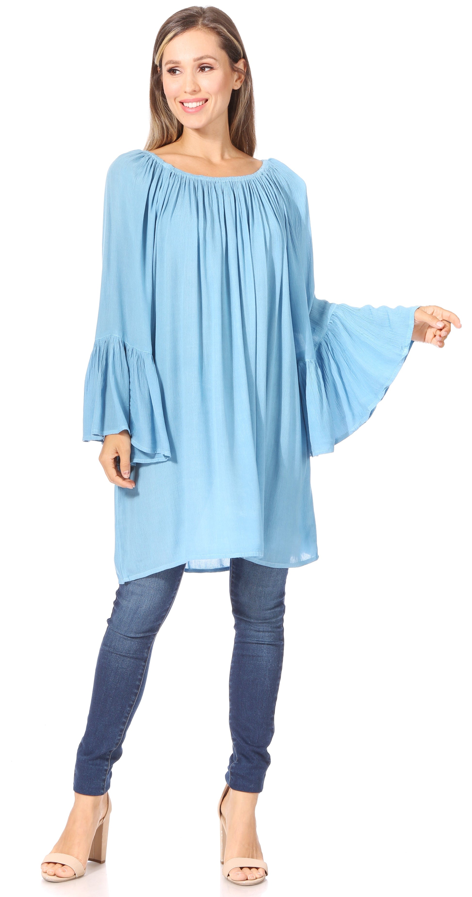 Sakkas Anna Casual Flowy Wide Neck 3/4 Sleeve Light Summer Boho Blouse Top - Concordia Style Boutique