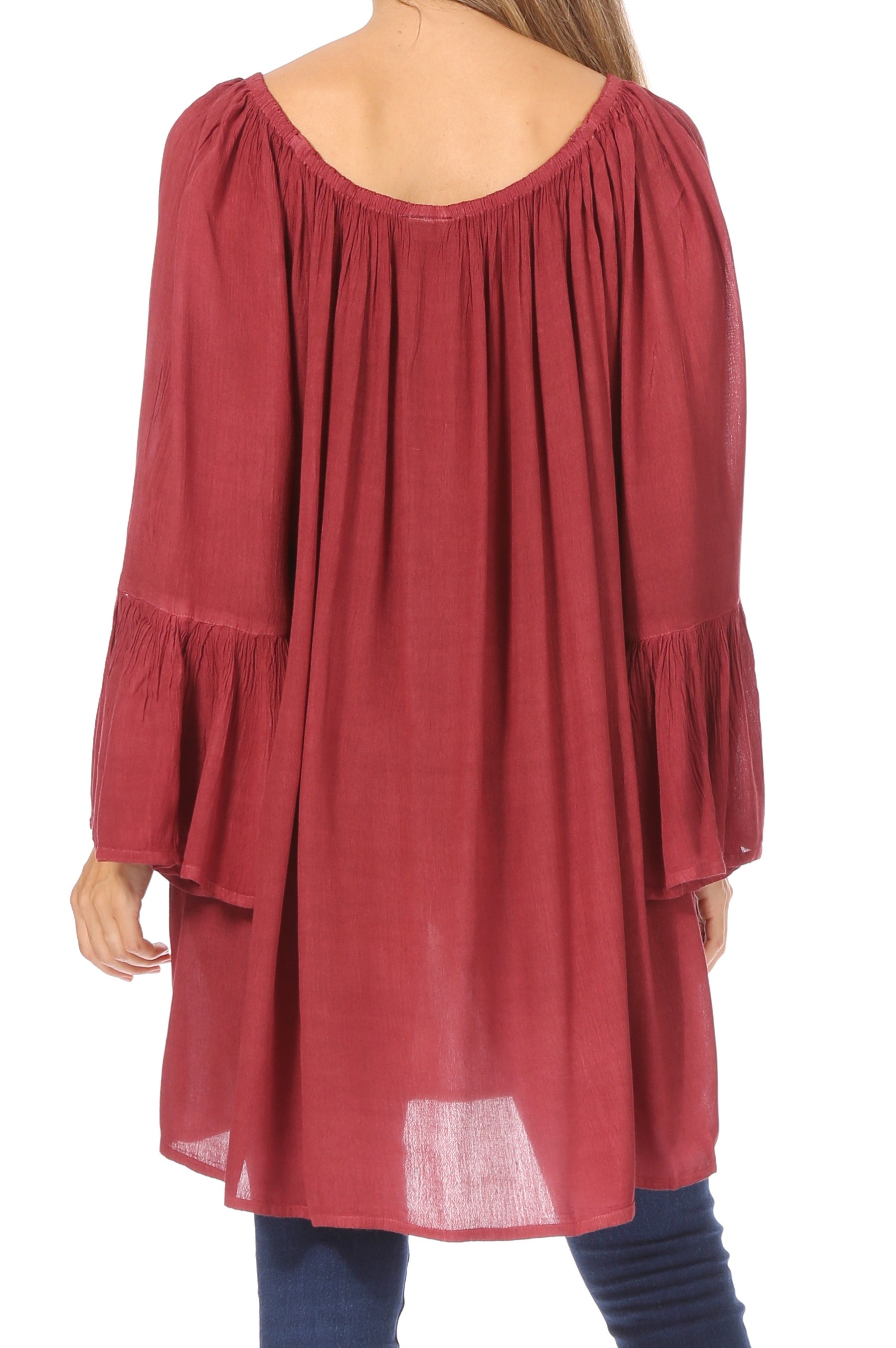 Sakkas Anna Casual Flowy Wide Neck 3/4 Sleeve Light Summer Boho Blouse Top - Concordia Style Boutique