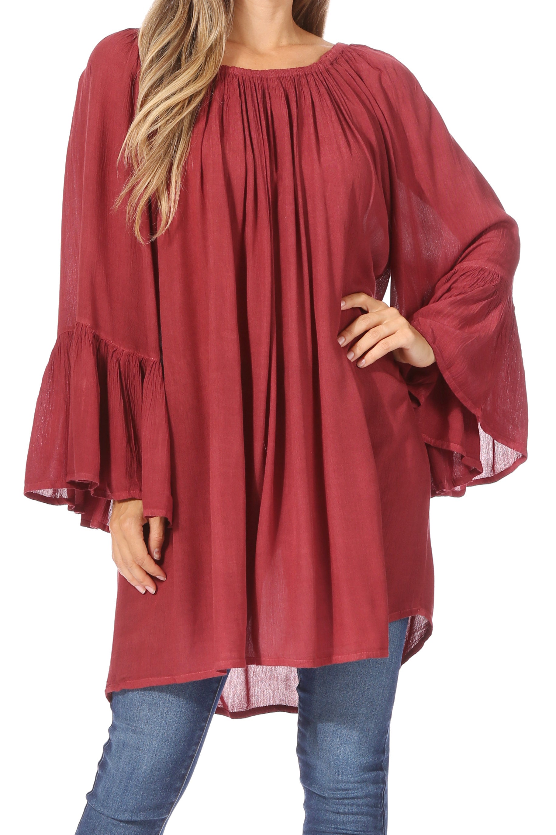 Sakkas Anna Casual Flowy Wide Neck 3/4 Sleeve Light Summer Boho Blouse Top - Concordia Style Boutique