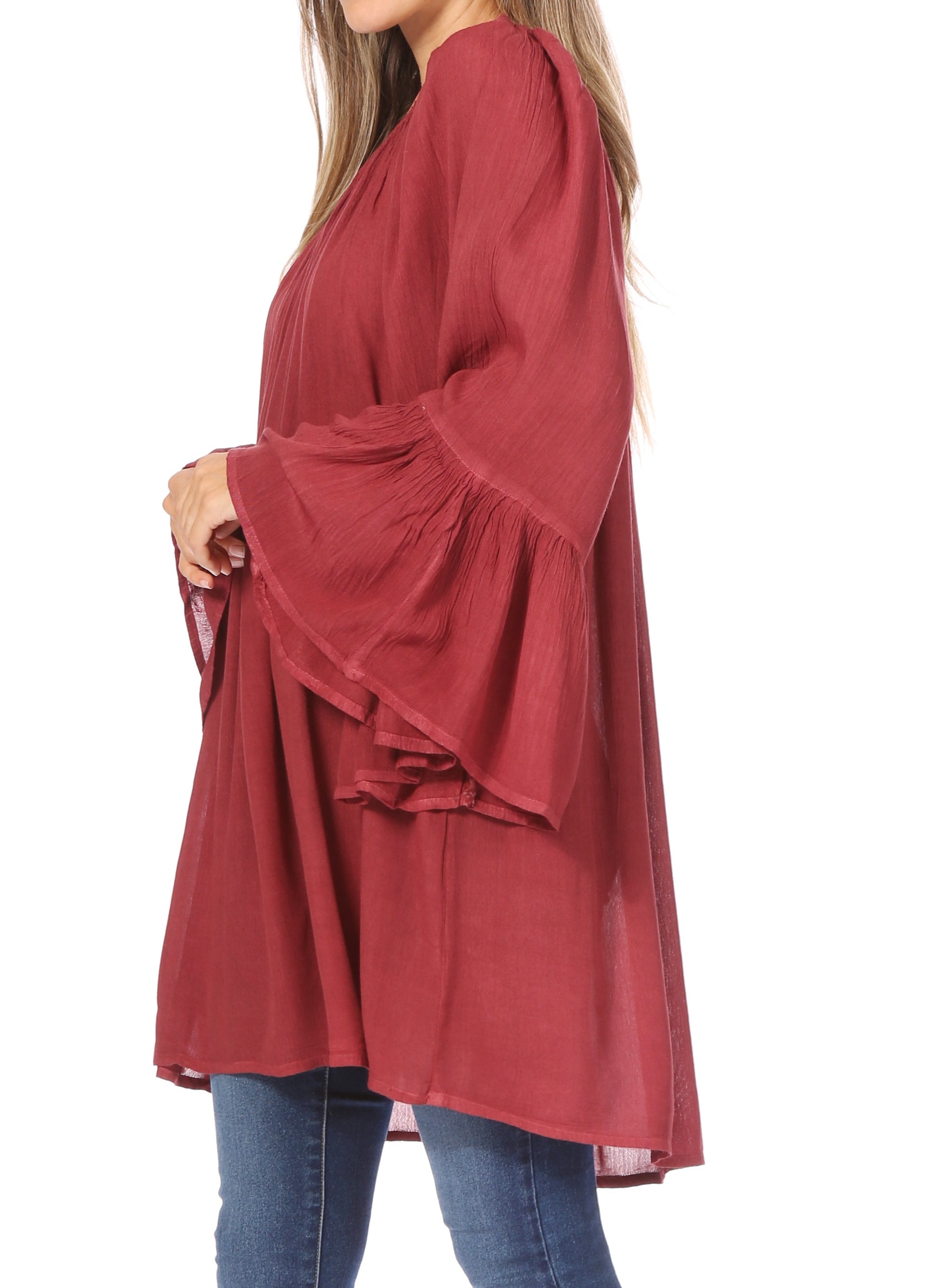 Sakkas Anna Casual Flowy Wide Neck 3/4 Sleeve Light Summer Boho Blouse Top - Concordia Style Boutique