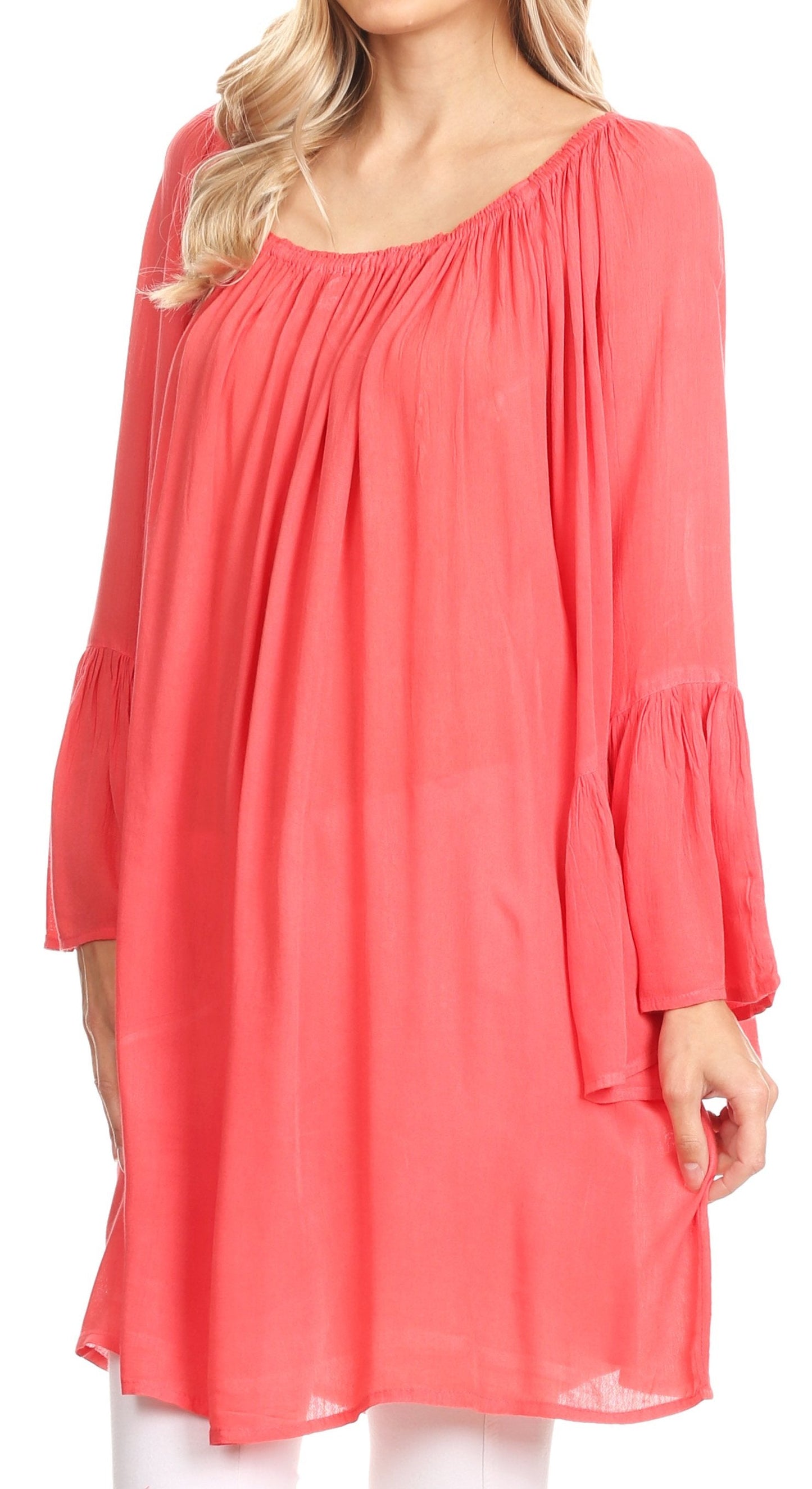 Sakkas Anna Casual Flowy Wide Neck 3/4 Sleeve Light Summer Boho Blouse Top - Concordia Style Boutique