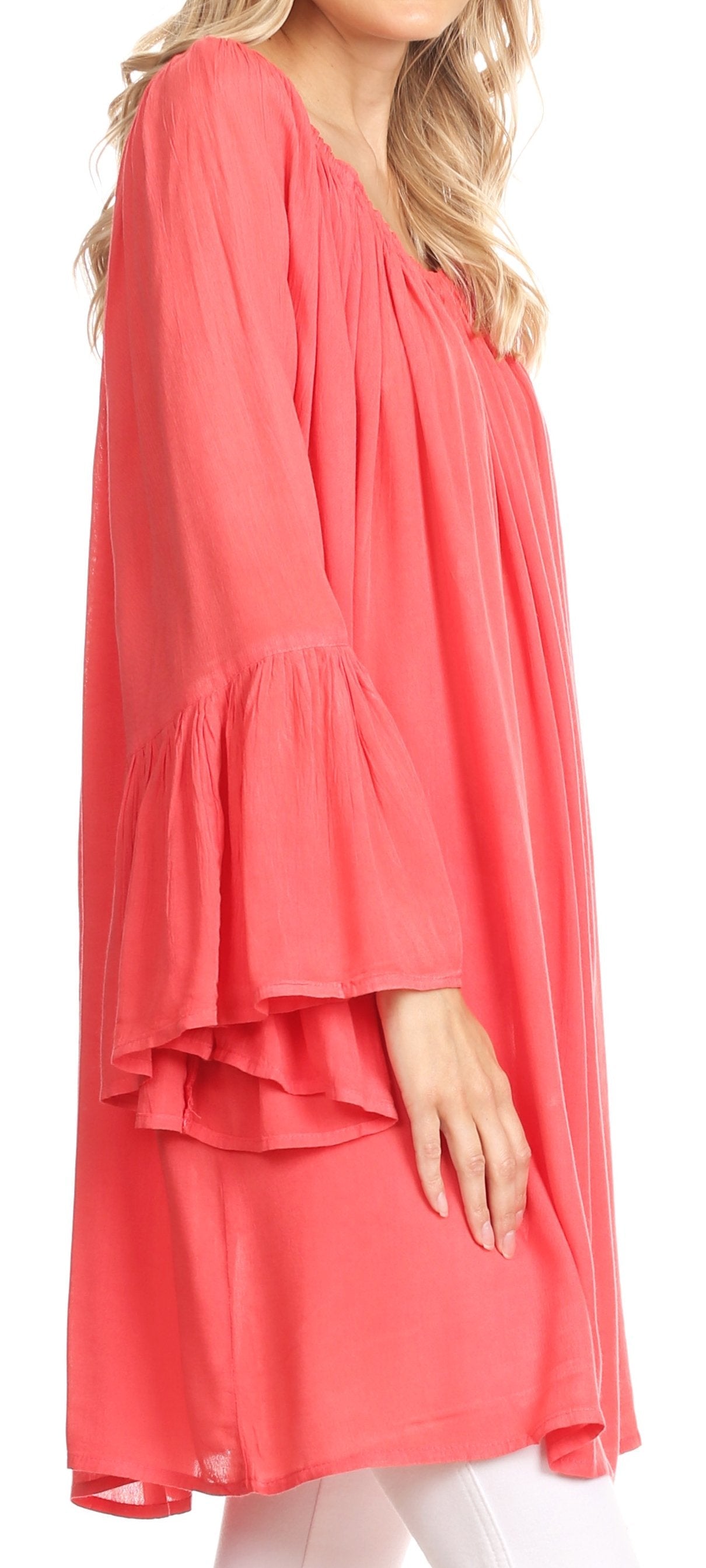 Sakkas Anna Casual Flowy Wide Neck 3/4 Sleeve Light Summer Boho Blouse Top - Concordia Style Boutique