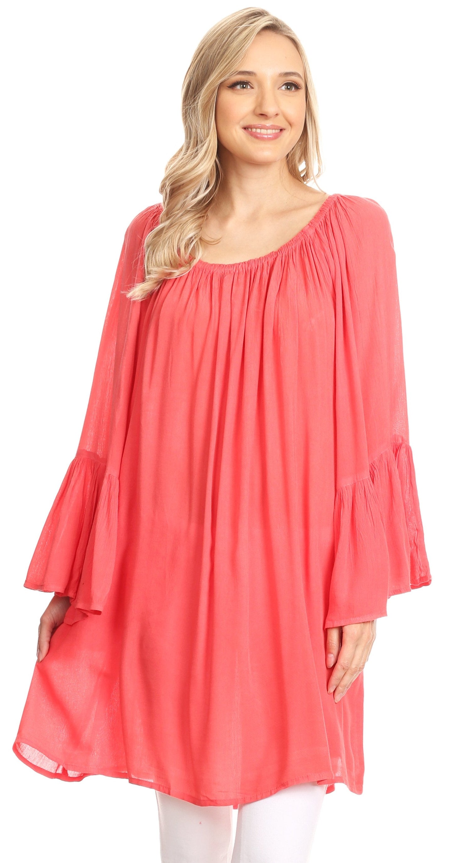 Sakkas Anna Casual Flowy Wide Neck 3/4 Sleeve Light Summer Boho Blouse Top - Concordia Style Boutique