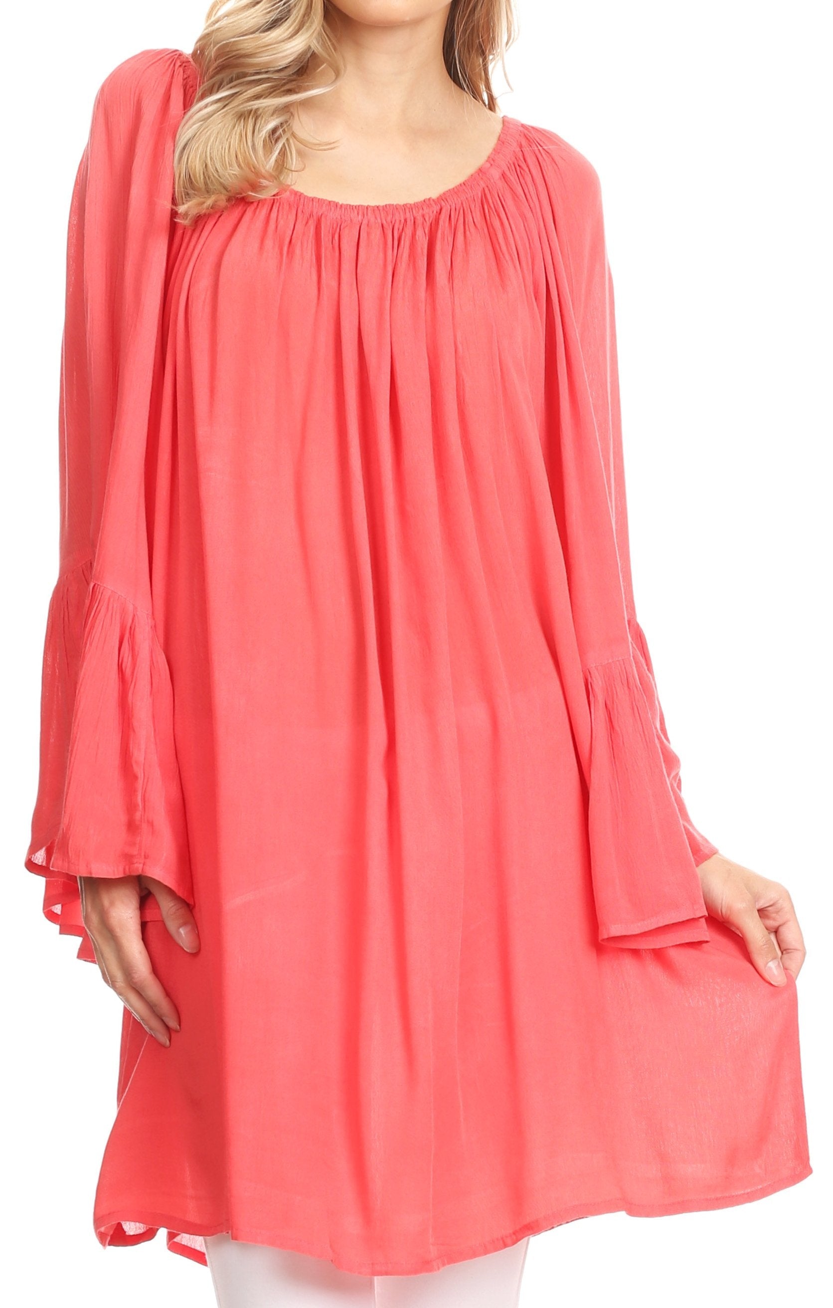 Sakkas Anna Casual Flowy Wide Neck 3/4 Sleeve Light Summer Boho Blouse Top - Concordia Style Boutique