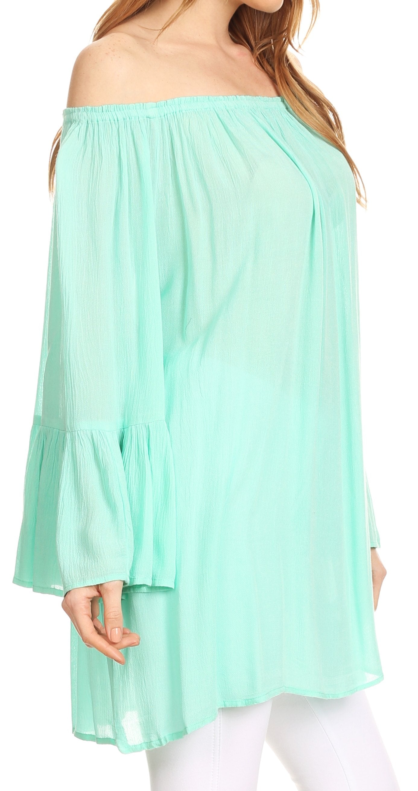 Sakkas Anna Casual Flowy Wide Neck 3/4 Sleeve Light Summer Boho Blouse Top - Concordia Style Boutique