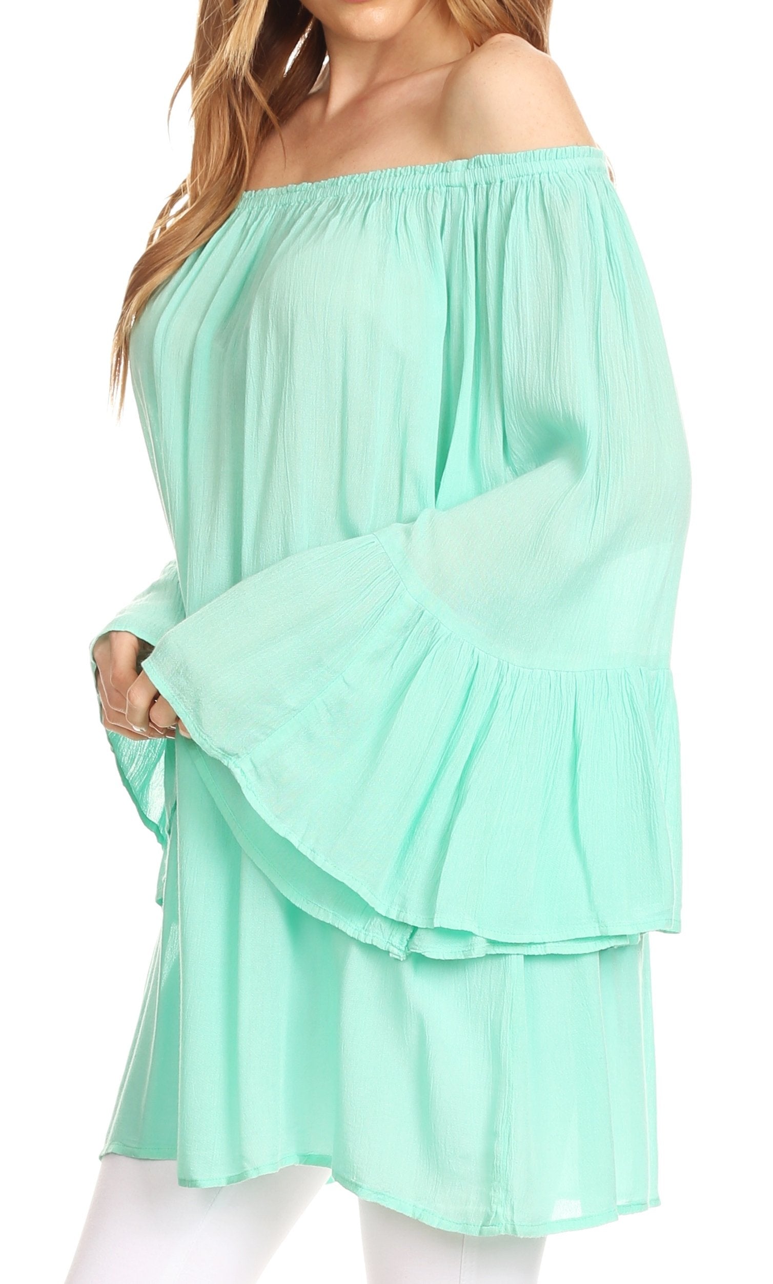 Sakkas Anna Casual Flowy Wide Neck 3/4 Sleeve Light Summer Boho Blouse Top - Concordia Style Boutique