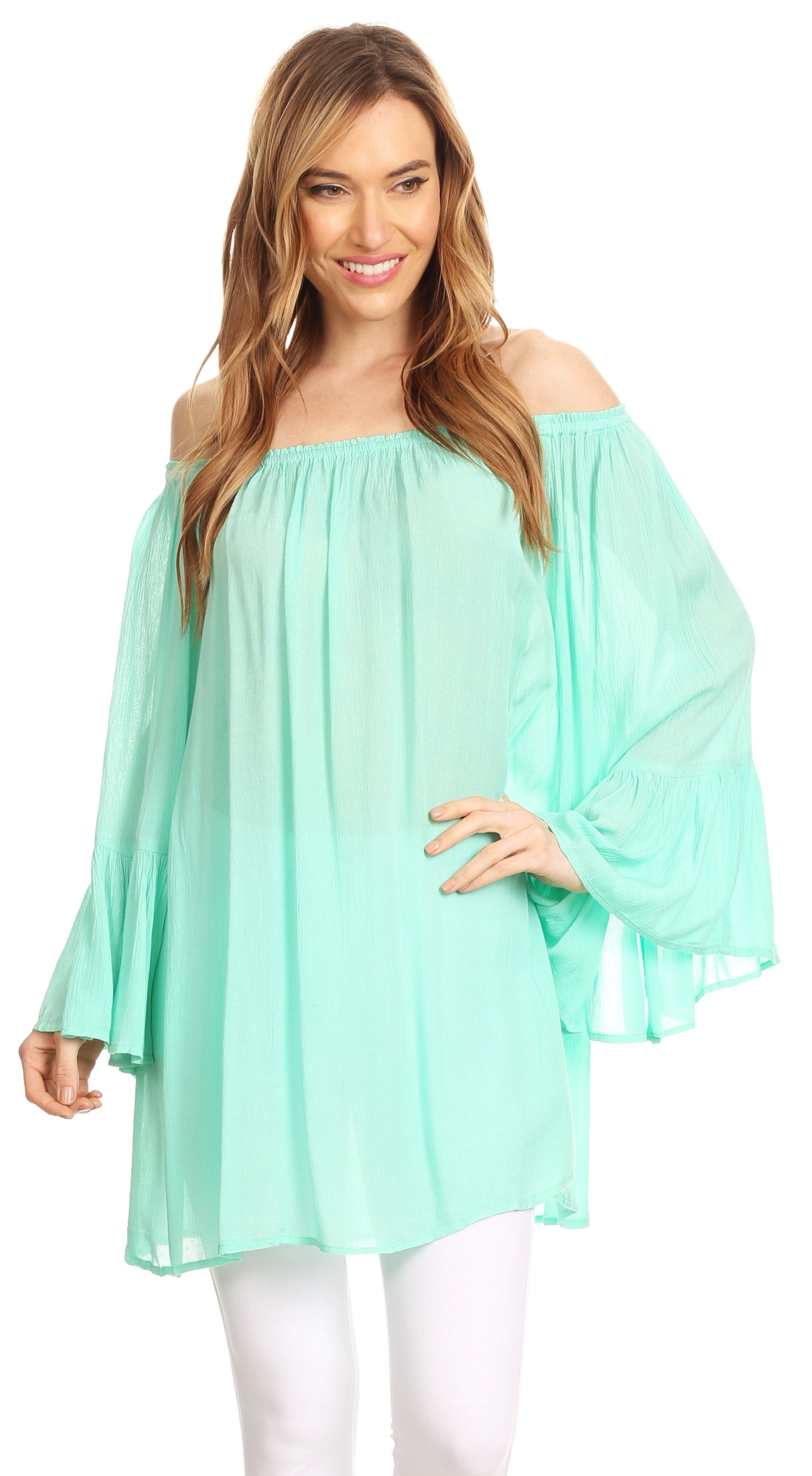 Sakkas Anna Casual Flowy Wide Neck 3/4 Sleeve Light Summer Boho Blouse Top - Concordia Style Boutique