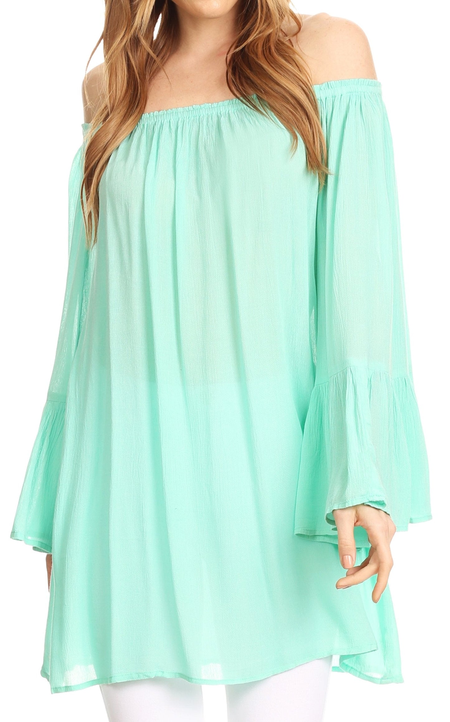 Sakkas Anna Casual Flowy Wide Neck 3/4 Sleeve Light Summer Boho Blouse Top - Concordia Style Boutique