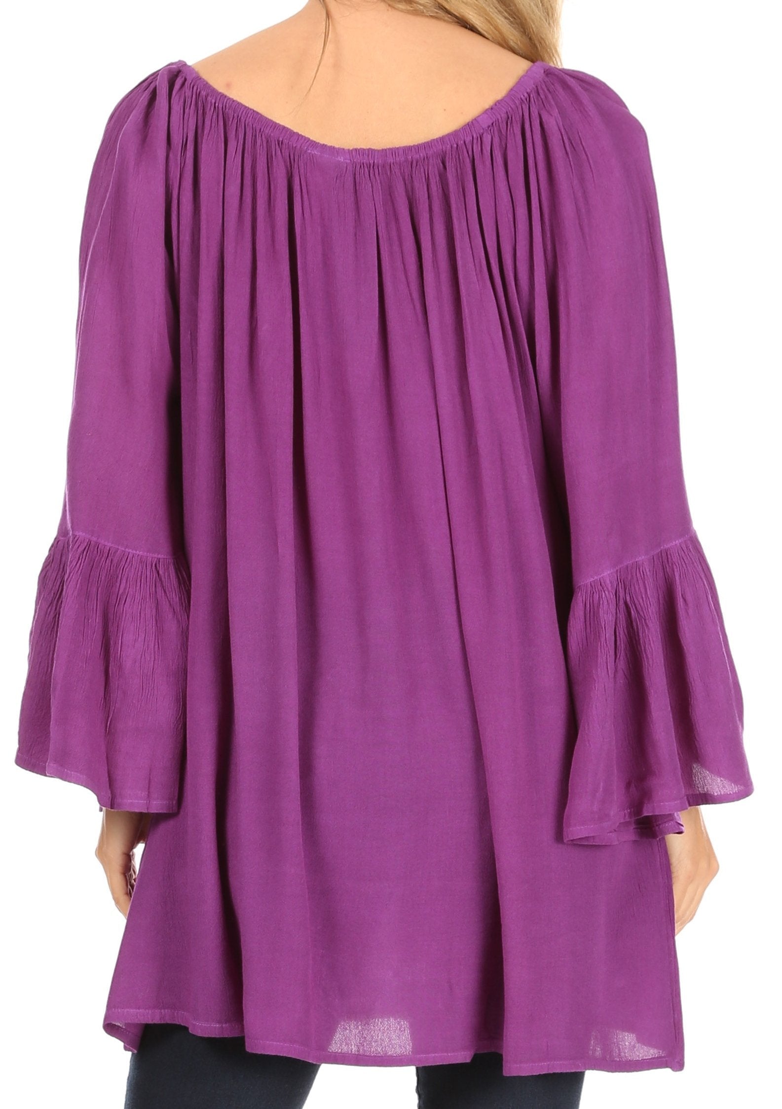 Sakkas Anna Casual Flowy Wide Neck 3/4 Sleeve Light Summer Boho Blouse Top - Concordia Style Boutique