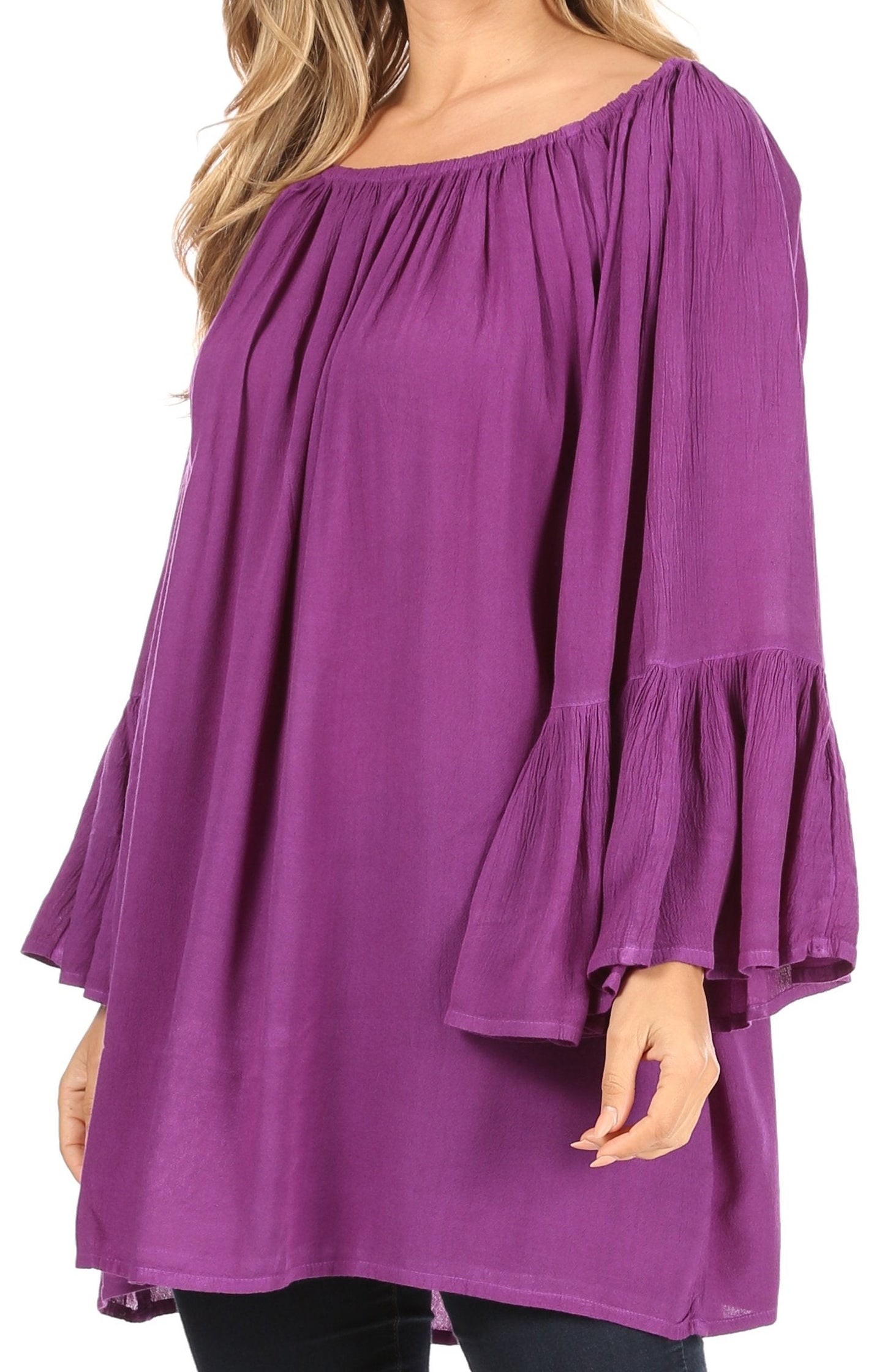 Sakkas Anna Casual Flowy Wide Neck 3/4 Sleeve Light Summer Boho Blouse Top - Concordia Style Boutique