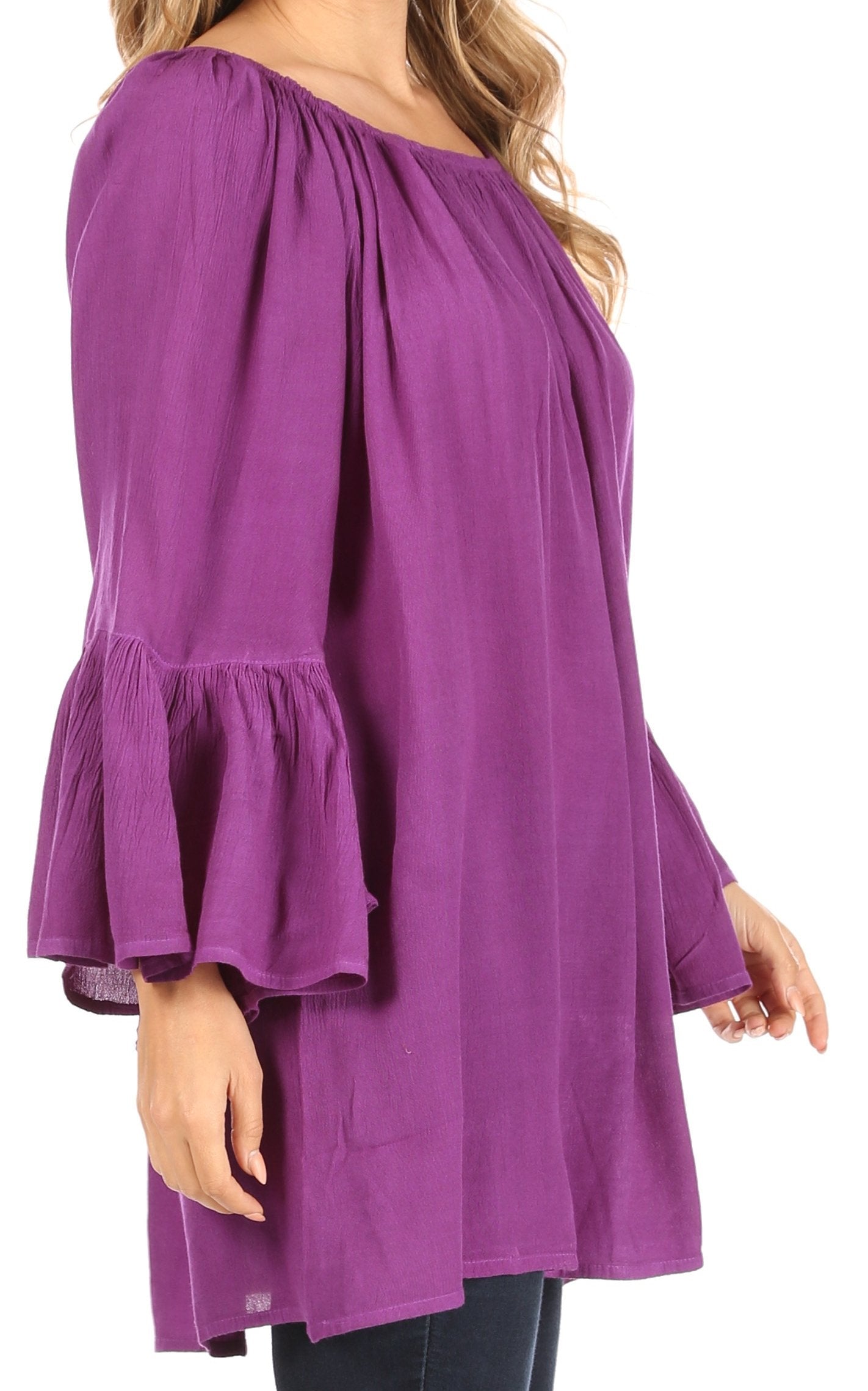 Sakkas Anna Casual Flowy Wide Neck 3/4 Sleeve Light Summer Boho Blouse Top - Concordia Style Boutique