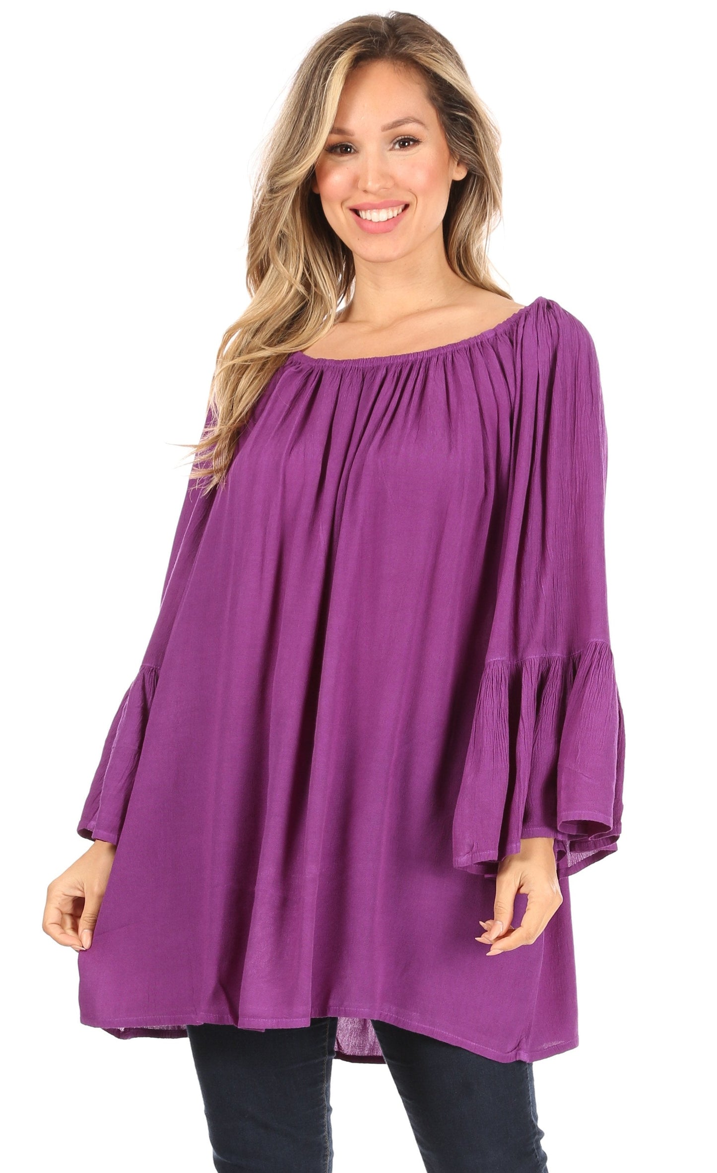 Sakkas Anna Casual Flowy Wide Neck 3/4 Sleeve Light Summer Boho Blouse Top - Concordia Style Boutique