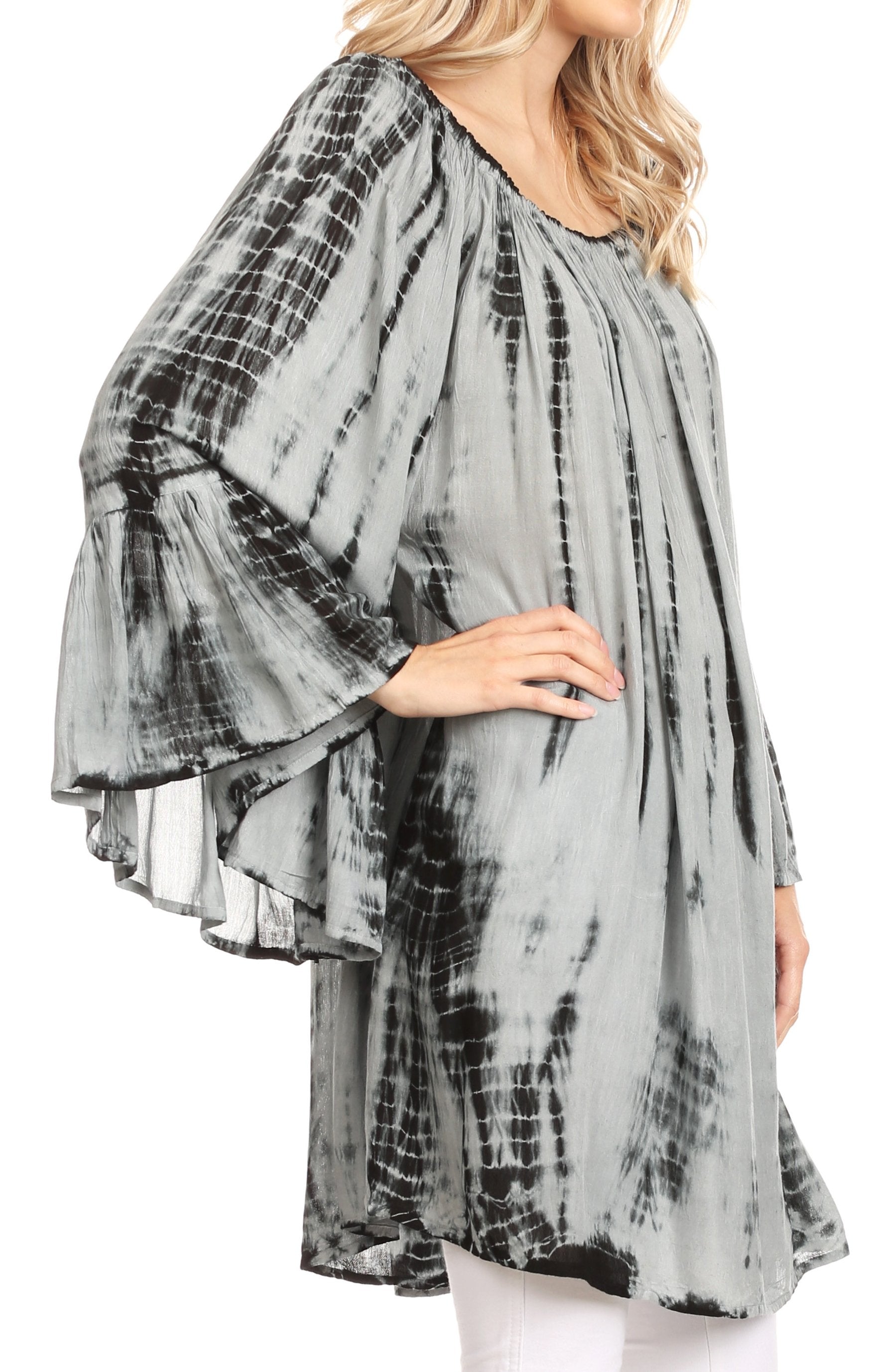 Sakkas Anna Casual Flowy Wide Neck 3/4 Sleeve Light Summer Boho Blouse Top - Concordia Style Boutique