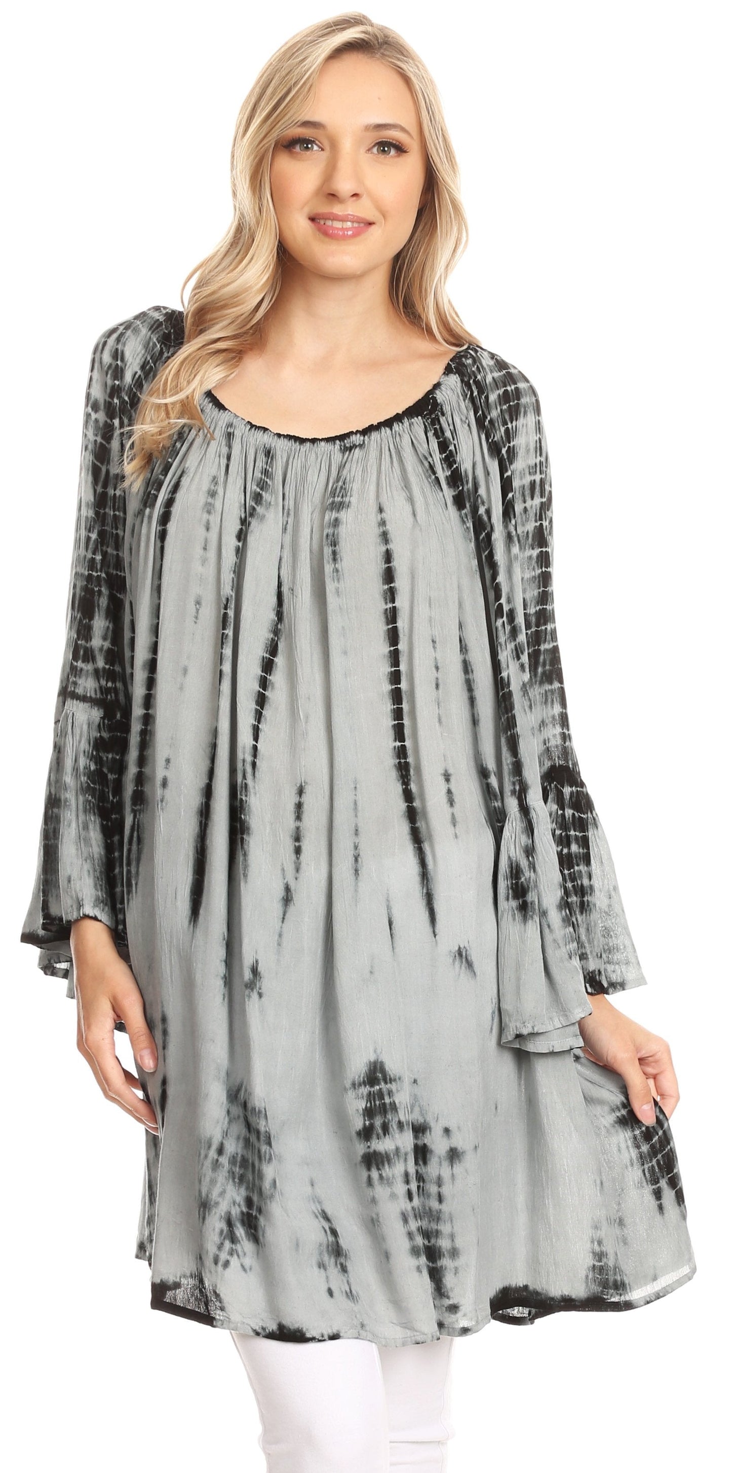 Sakkas Anna Casual Flowy Wide Neck 3/4 Sleeve Light Summer Boho Blouse Top - Concordia Style Boutique