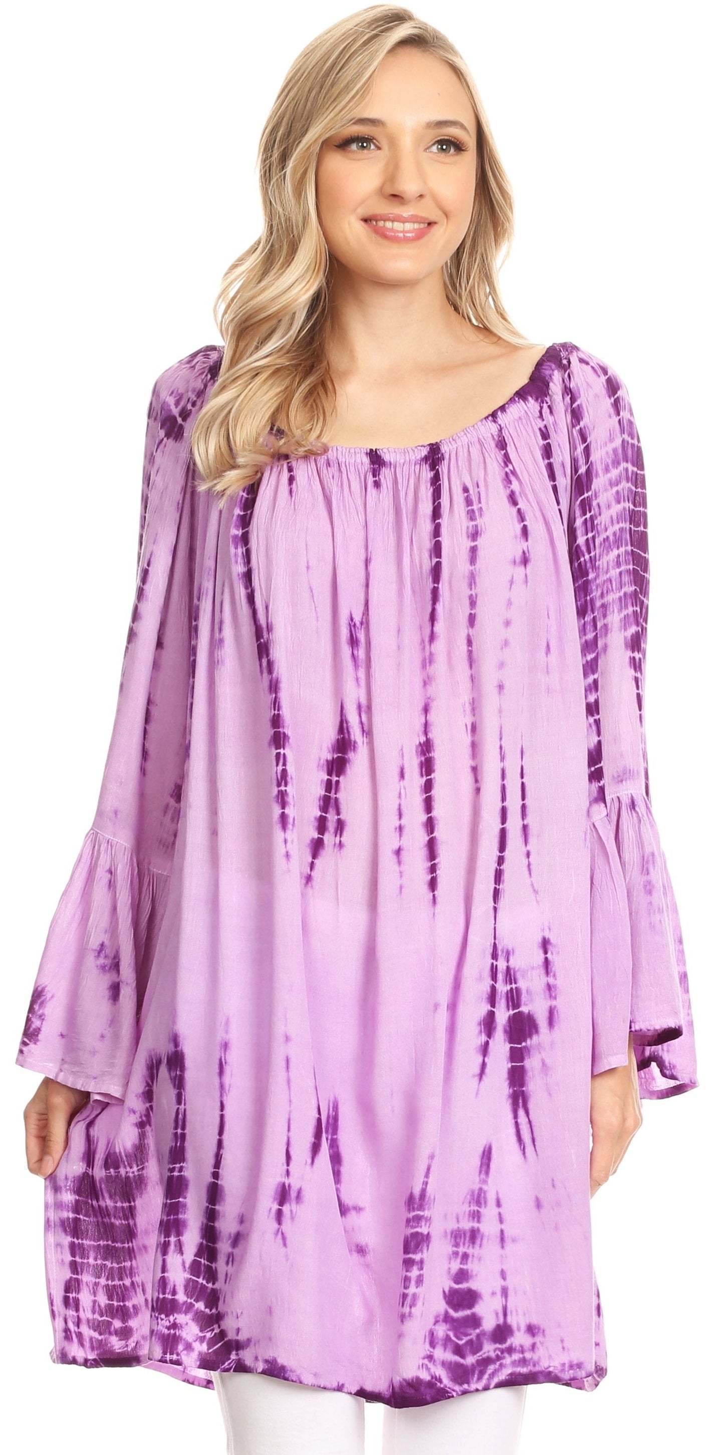 Sakkas Anna Casual Flowy Wide Neck 3/4 Sleeve Light Summer Boho Blouse Top - Concordia Style Boutique