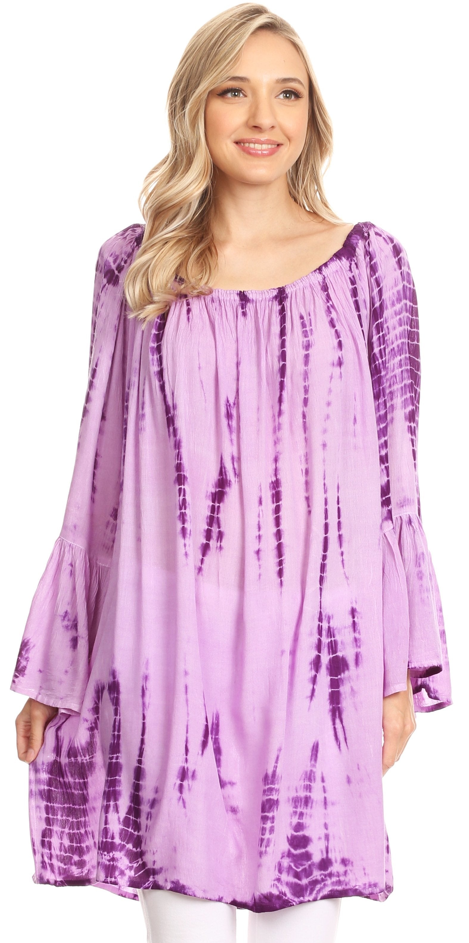 Sakkas Anna Casual Flowy Wide Neck 3/4 Sleeve Light Summer Boho Blouse Top - Concordia Style Boutique