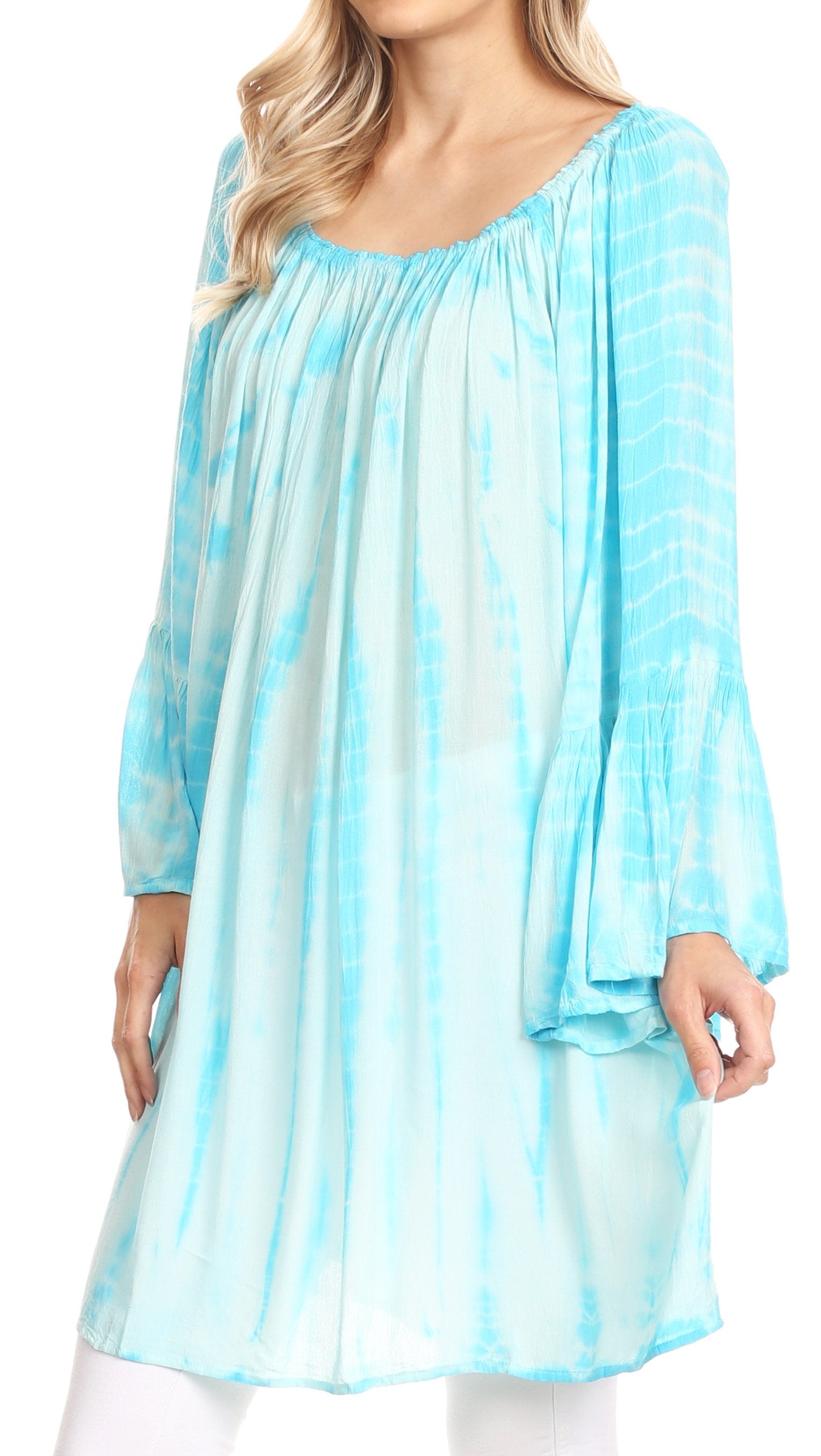 Sakkas Anna Casual Flowy Wide Neck 3/4 Sleeve Light Summer Boho Blouse Top - Concordia Style Boutique