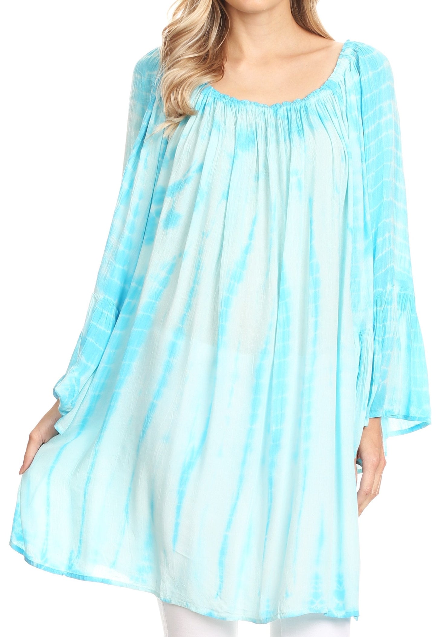 Sakkas Anna Casual Flowy Wide Neck 3/4 Sleeve Light Summer Boho Blouse Top - Concordia Style Boutique