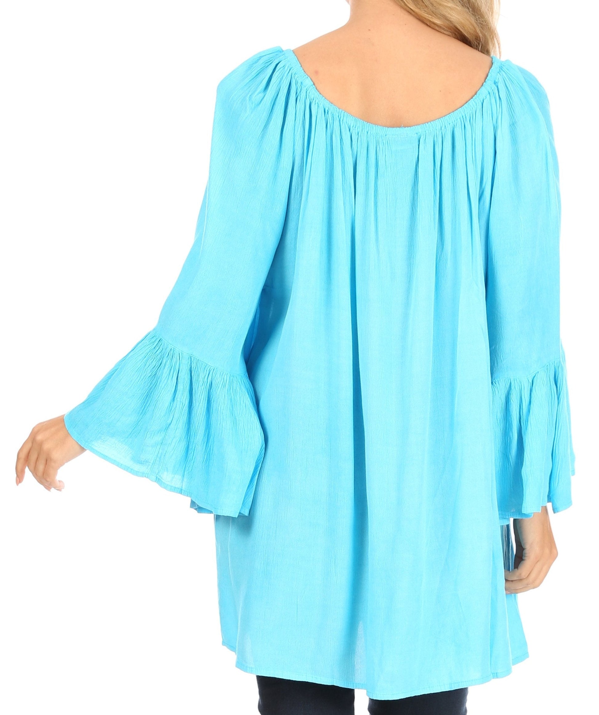 Sakkas Anna Casual Flowy Wide Neck 3/4 Sleeve Light Summer Boho Blouse Top - Concordia Style Boutique