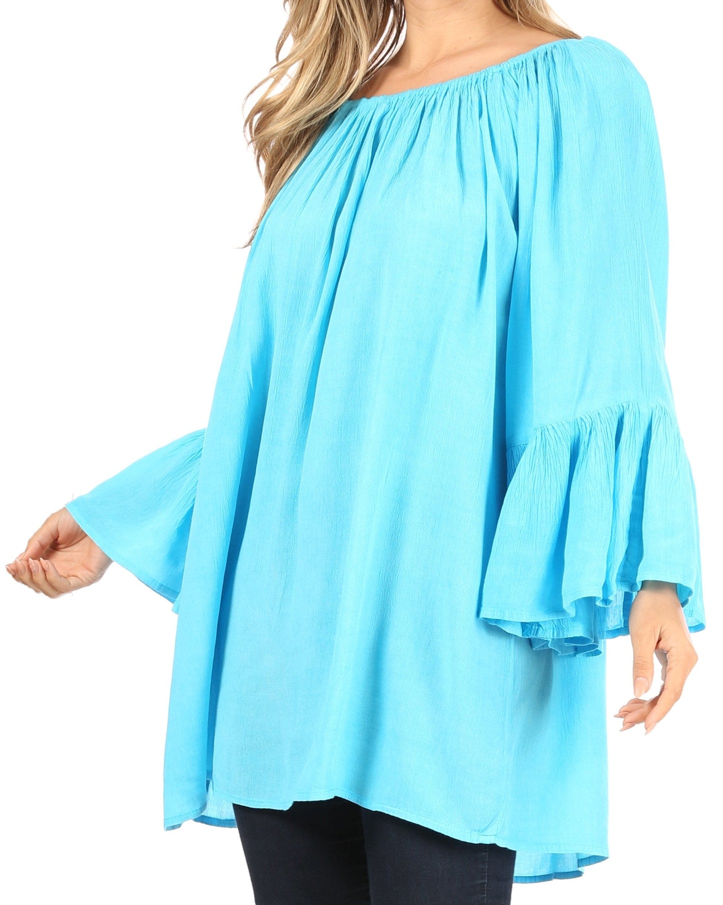 Sakkas Anna Casual Flowy Wide Neck 3/4 Sleeve Light Summer Boho Blouse Top - Concordia Style Boutique
