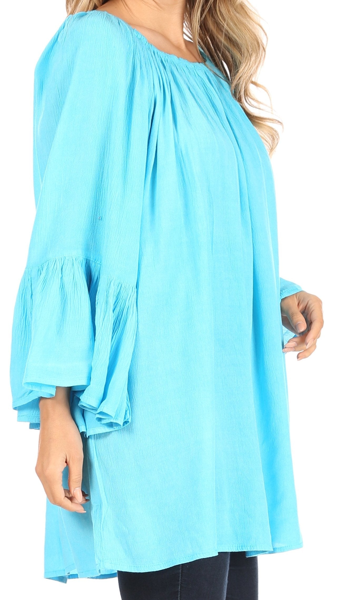 Sakkas Anna Casual Flowy Wide Neck 3/4 Sleeve Light Summer Boho Blouse Top - Concordia Style Boutique