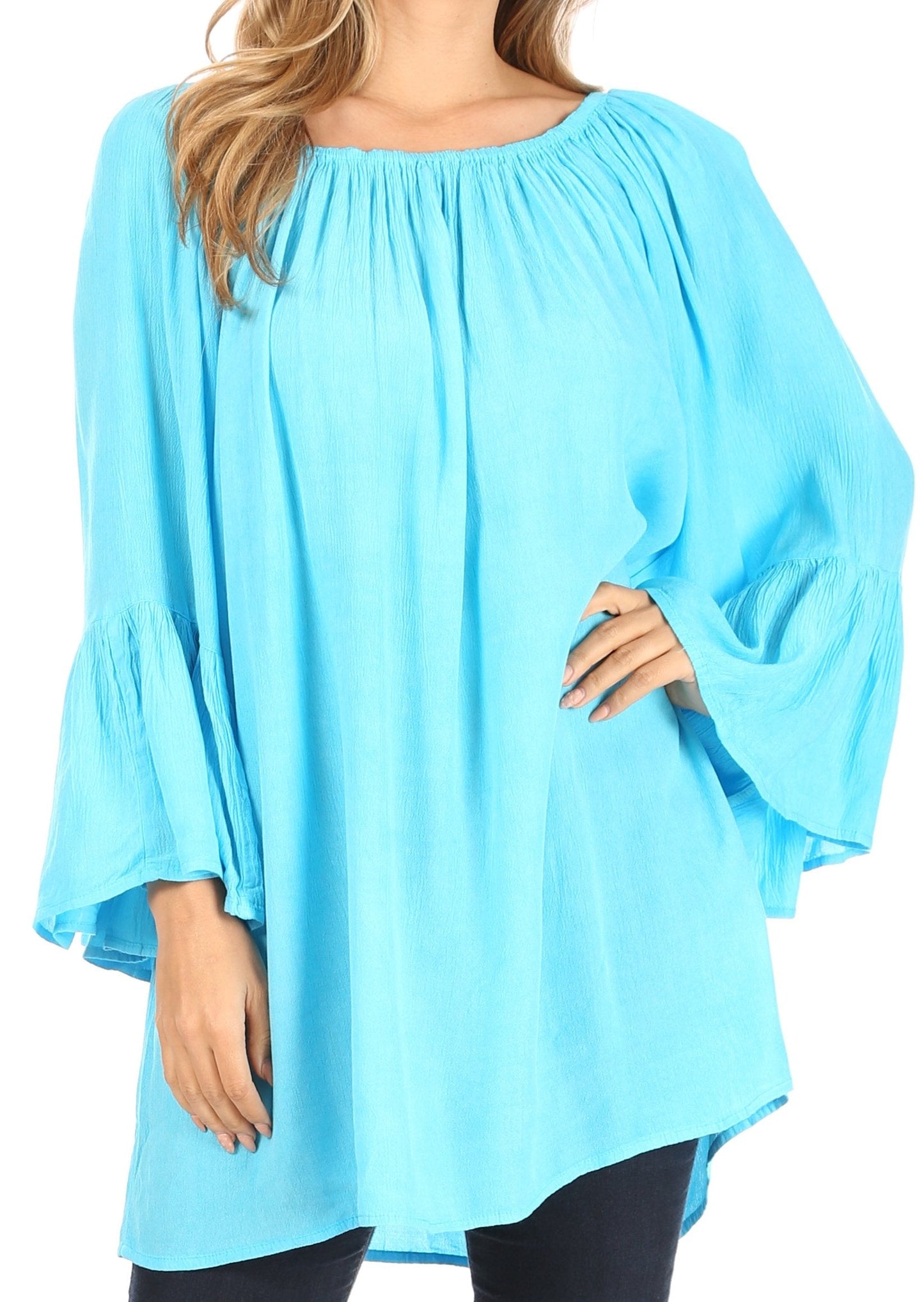 Sakkas Anna Casual Flowy Wide Neck 3/4 Sleeve Light Summer Boho Blouse Top - Concordia Style Boutique