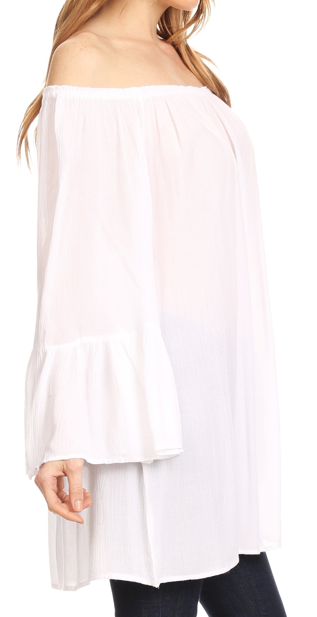 Sakkas Anna Casual Flowy Wide Neck 3/4 Sleeve Light Summer Boho Blouse Top - Concordia Style Boutique