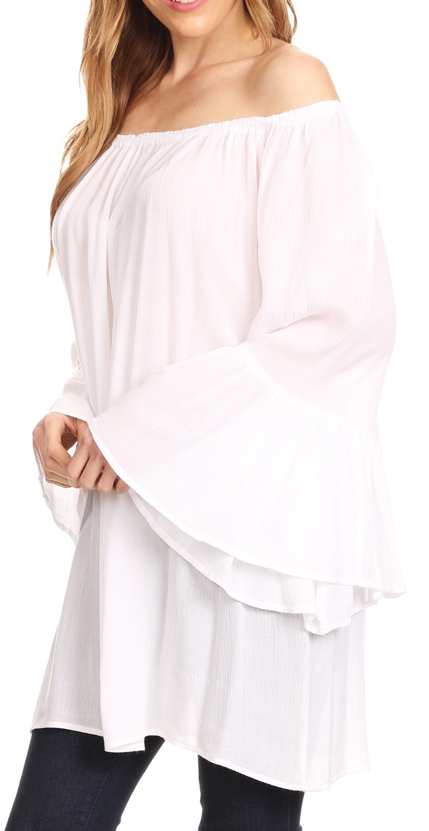 Sakkas Anna Casual Flowy Wide Neck 3/4 Sleeve Light Summer Boho Blouse Top - Concordia Style Boutique